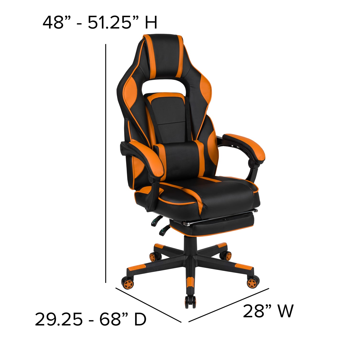 X40 Gaming Chair Racing Ergonomic Computer Chair with Fully Reclining Back/Arms, Slide-Out Footrest, Massaging Lumbar - Black/Orange Black with Orange Trim