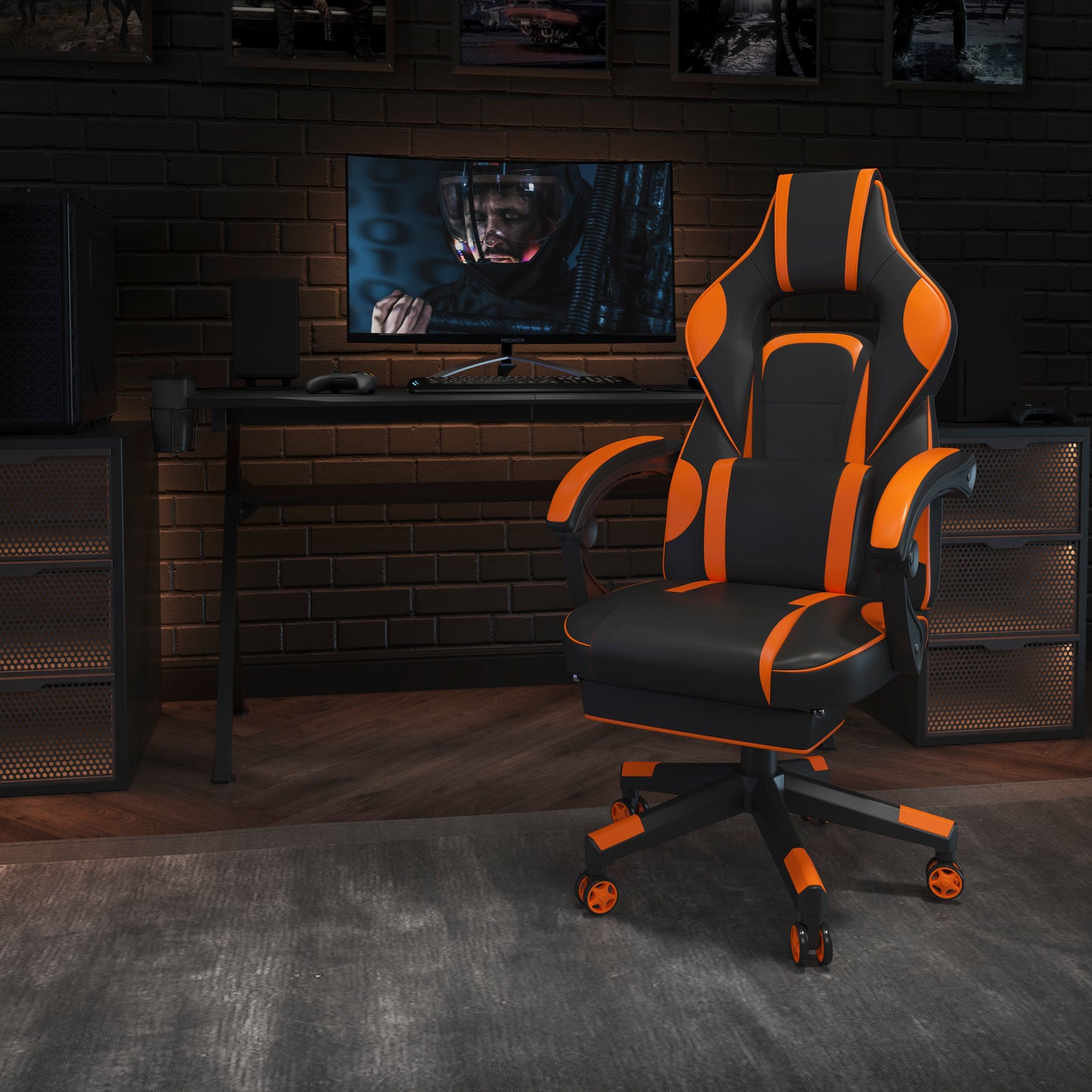 X40 Gaming Chair Racing Ergonomic Computer Chair with Fully Reclining Back/Arms, Slide-Out Footrest, Massaging Lumbar - Black/Orange Black with Orange Trim
