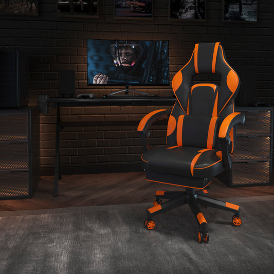 X40 Gaming Chair Racing Ergonomic Computer Chair with Fully Reclining Back/Arms, Slide-Out Footrest, Massaging Lumbar - Black/Orange Black with Orange Trim CH-00288-OR-GG