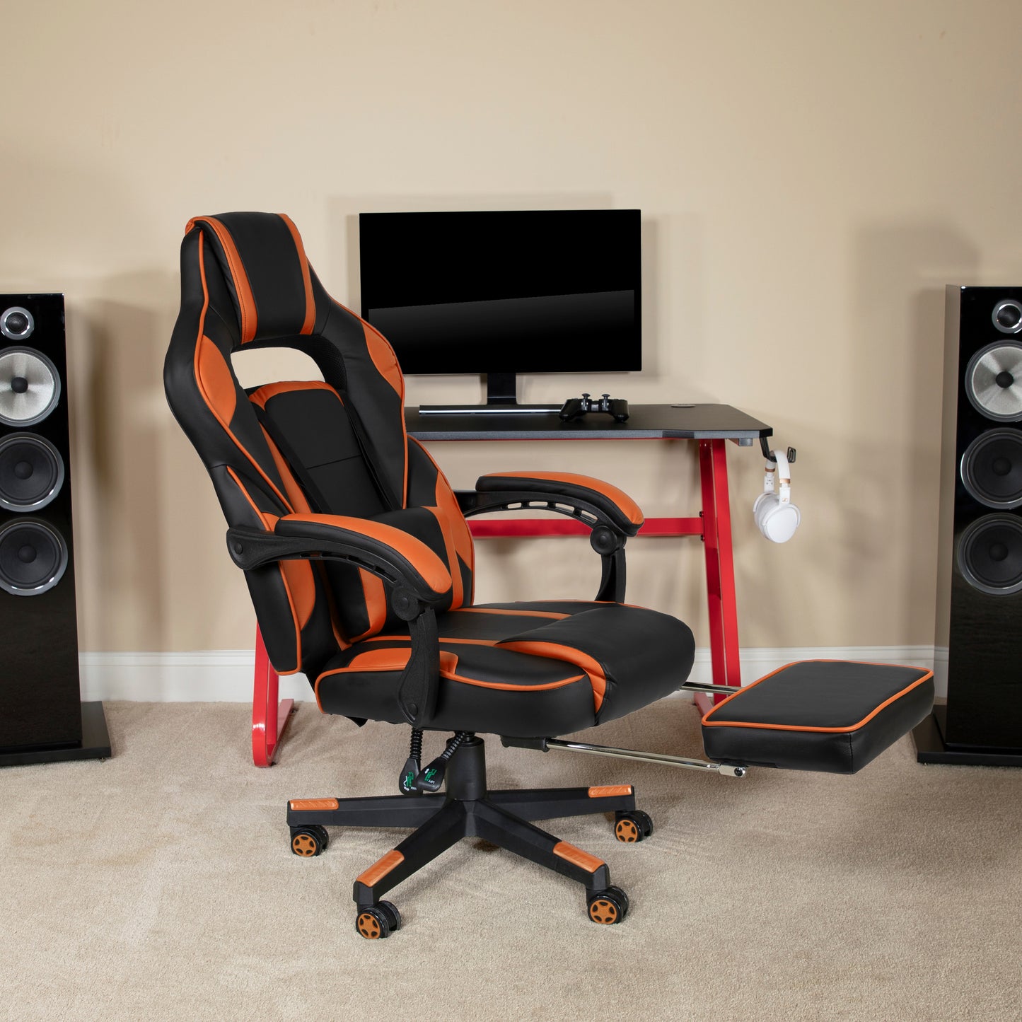 X40 Gaming Chair Racing Ergonomic Computer Chair with Fully Reclining Back/Arms, Slide-Out Footrest, Massaging Lumbar - Black/Orange Black with Orange Trim
