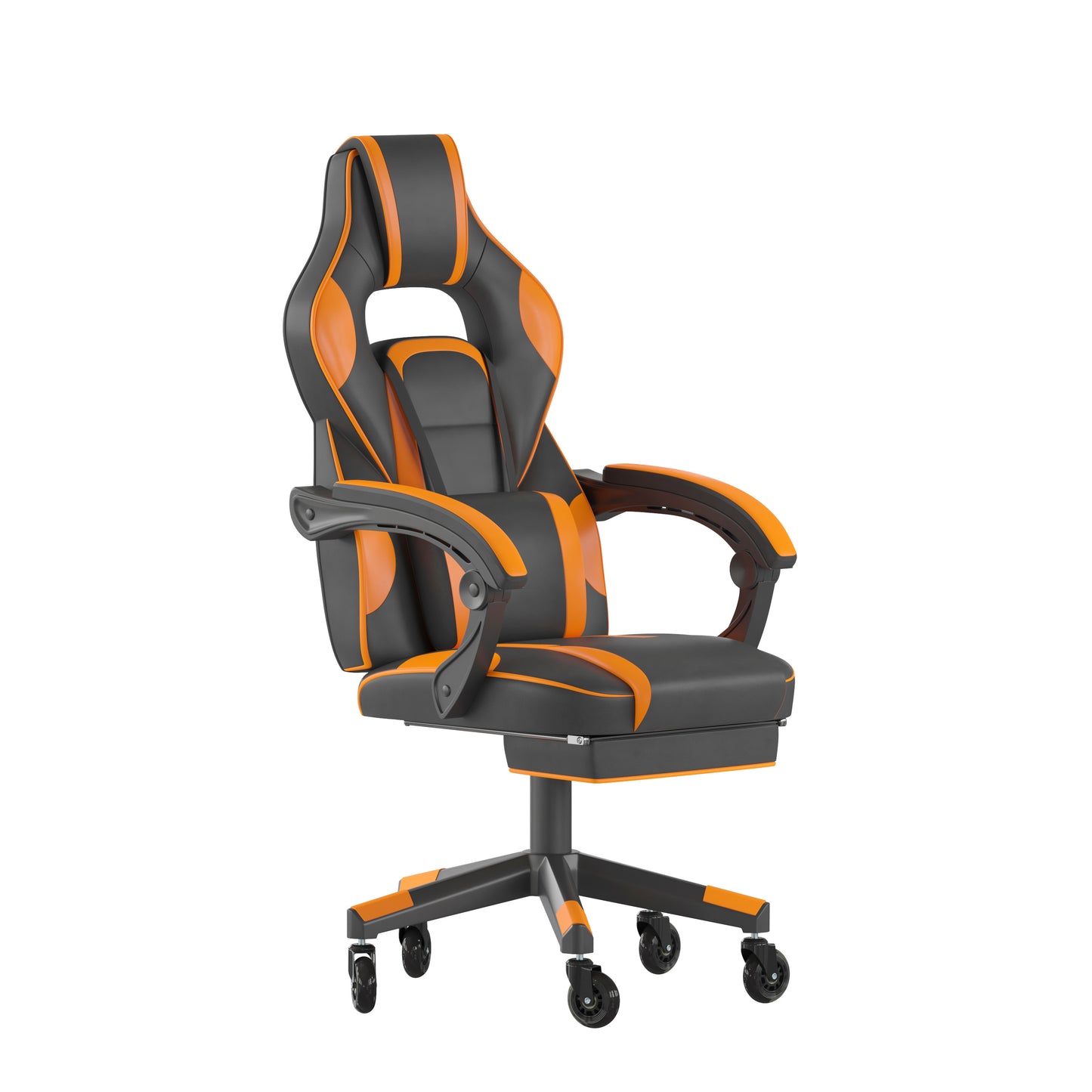 X40 Gaming Chair Racing Computer Chair with Fully Reclining Back/Arms and Transparent Roller Wheels, Slide-Out Footrest, - Black/Orange Black with Orange Trim
