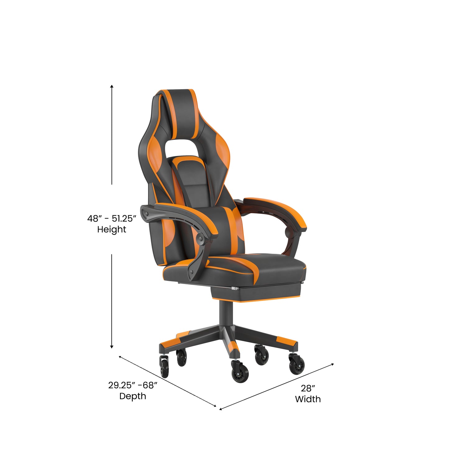 X40 Gaming Chair Racing Computer Chair with Fully Reclining Back/Arms and Transparent Roller Wheels, Slide-Out Footrest, - Black/Orange Black with Orange Trim