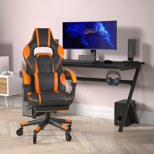 X40 Gaming Chair Racing Computer Chair with Fully Reclining Back/Arms and Transparent Roller Wheels, Slide-Out Footrest, - Black/Orange Black with Orange Trim CH-00288-OR-RLB-GG