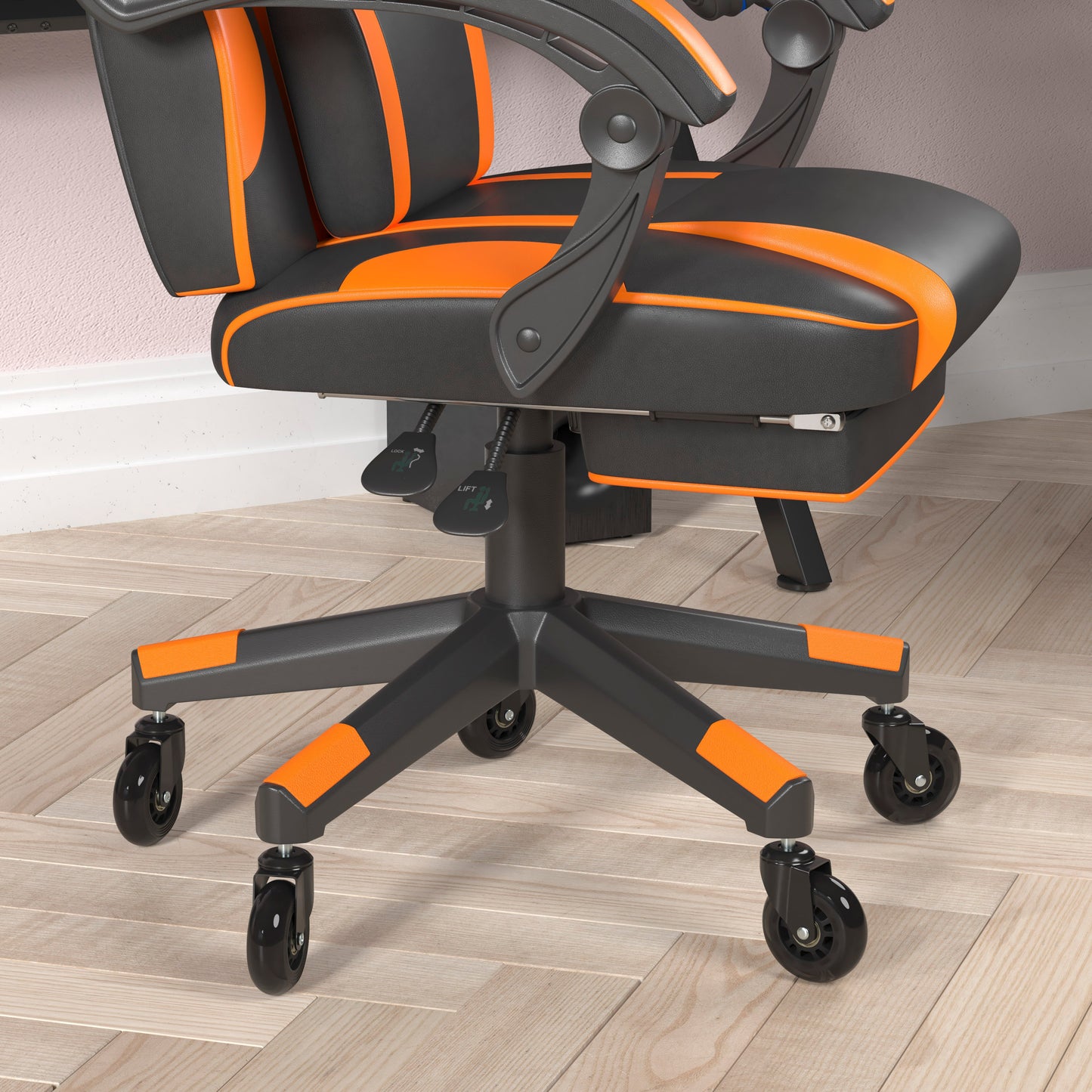 X40 Gaming Chair Racing Computer Chair with Fully Reclining Back/Arms and Transparent Roller Wheels, Slide-Out Footrest, - Black/Orange Black with Orange Trim