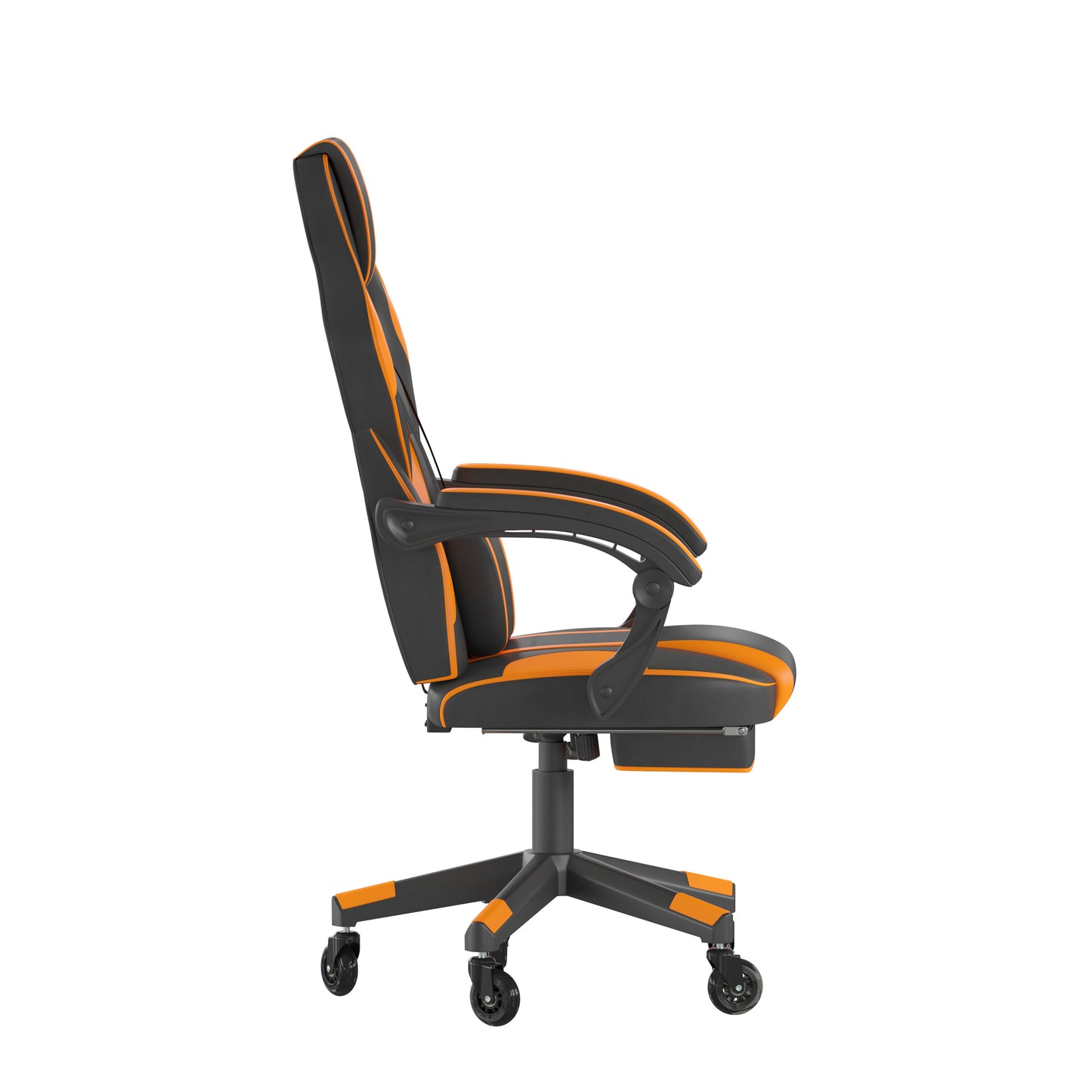 X40 Gaming Chair Racing Computer Chair with Fully Reclining Back/Arms and Transparent Roller Wheels, Slide-Out Footrest, - Black/Orange Black with Orange Trim