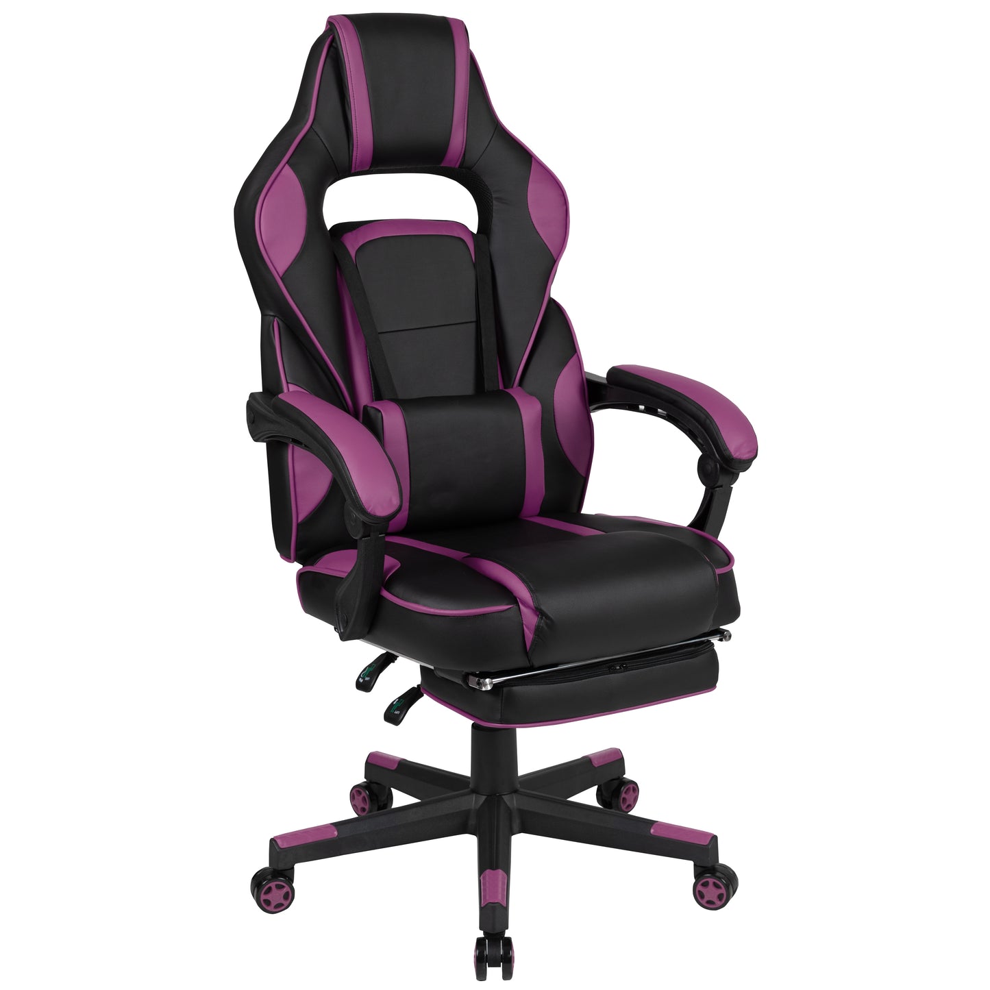 X40 Gaming Chair Racing Ergonomic Computer Chair with Fully Reclining Back/Arms, Slide-Out Footrest, Massaging Lumbar - Black/Purple Black with Purple Trim