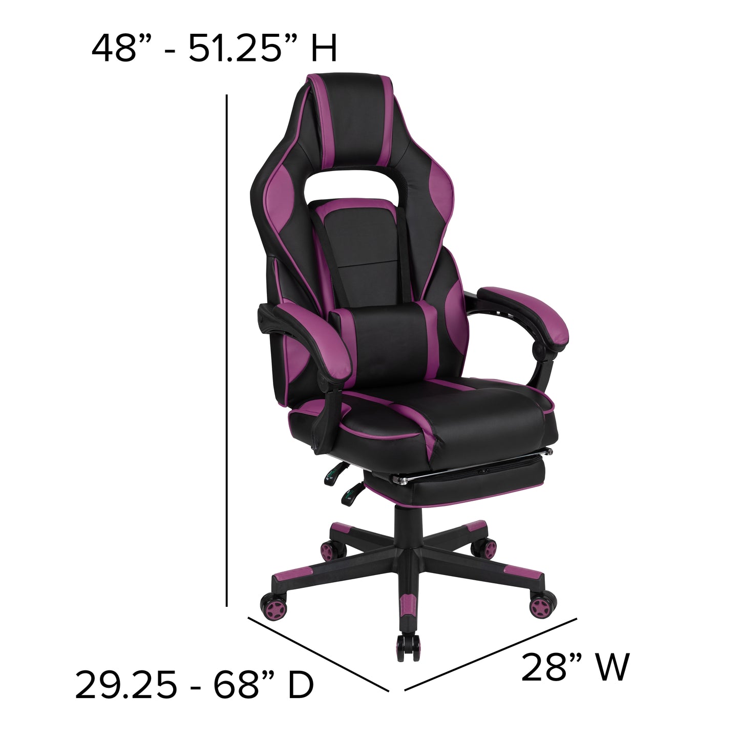 X40 Gaming Chair Racing Ergonomic Computer Chair with Fully Reclining Back/Arms, Slide-Out Footrest, Massaging Lumbar - Black/Purple Black with Purple Trim