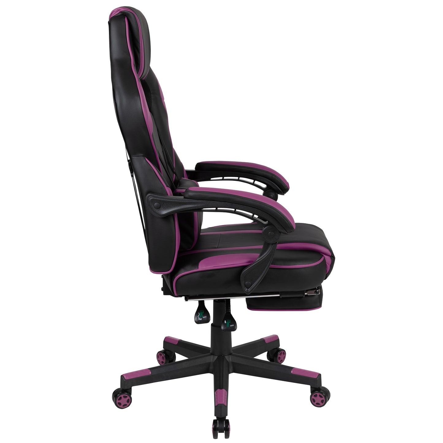 X40 Gaming Chair Racing Ergonomic Computer Chair with Fully Reclining Back/Arms, Slide-Out Footrest, Massaging Lumbar - Black/Purple Black with Purple Trim