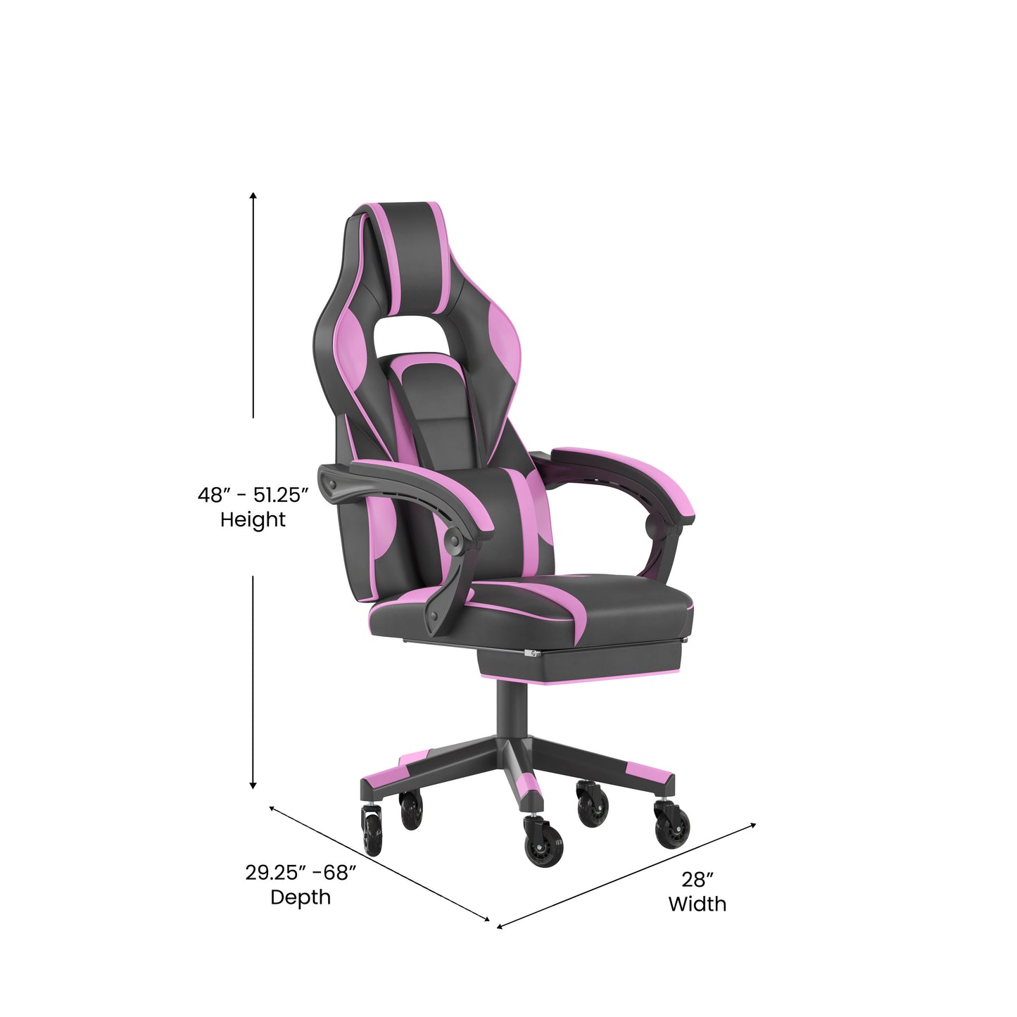 X40 Gaming Chair Racing Computer Chair with Fully Reclining Back/Arms and Transparent Roller Wheels, Slide-Out Footrest, - Black/Purple Black with Purple Trim