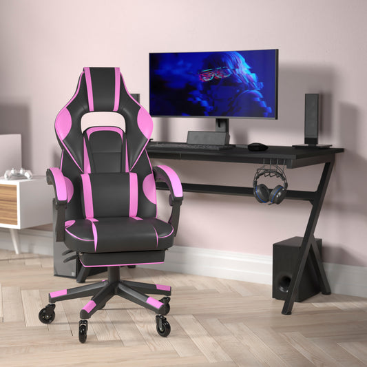 X40 Gaming Chair Racing Computer Chair with Fully Reclining Back/Arms and Transparent Roller Wheels, Slide-Out Footrest, - Black/Purple Black with Purple Trim CH-00288-PR-RLB-GG