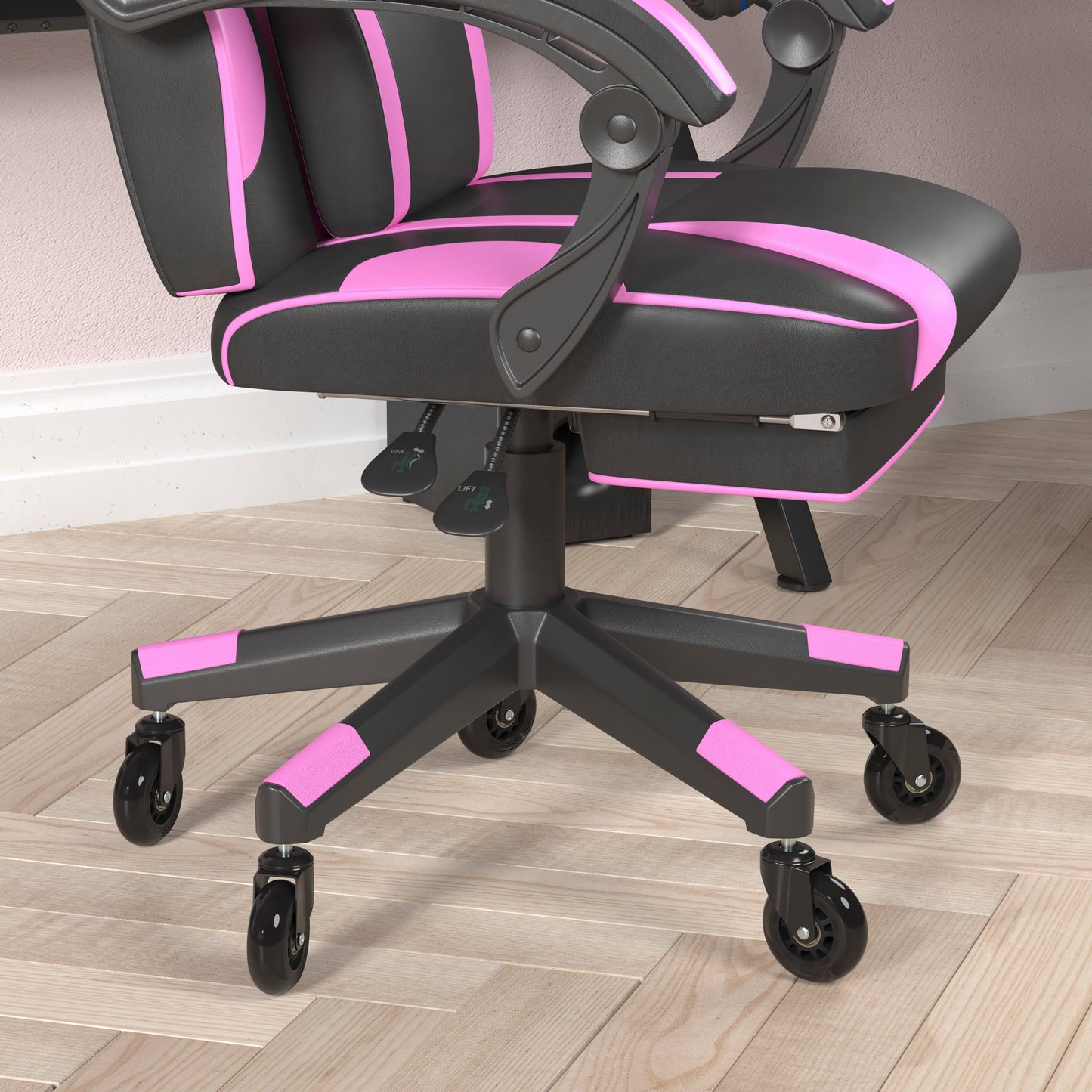 X40 Gaming Chair Racing Computer Chair with Fully Reclining Back/Arms and Transparent Roller Wheels, Slide-Out Footrest, - Black/Purple Black with Purple Trim