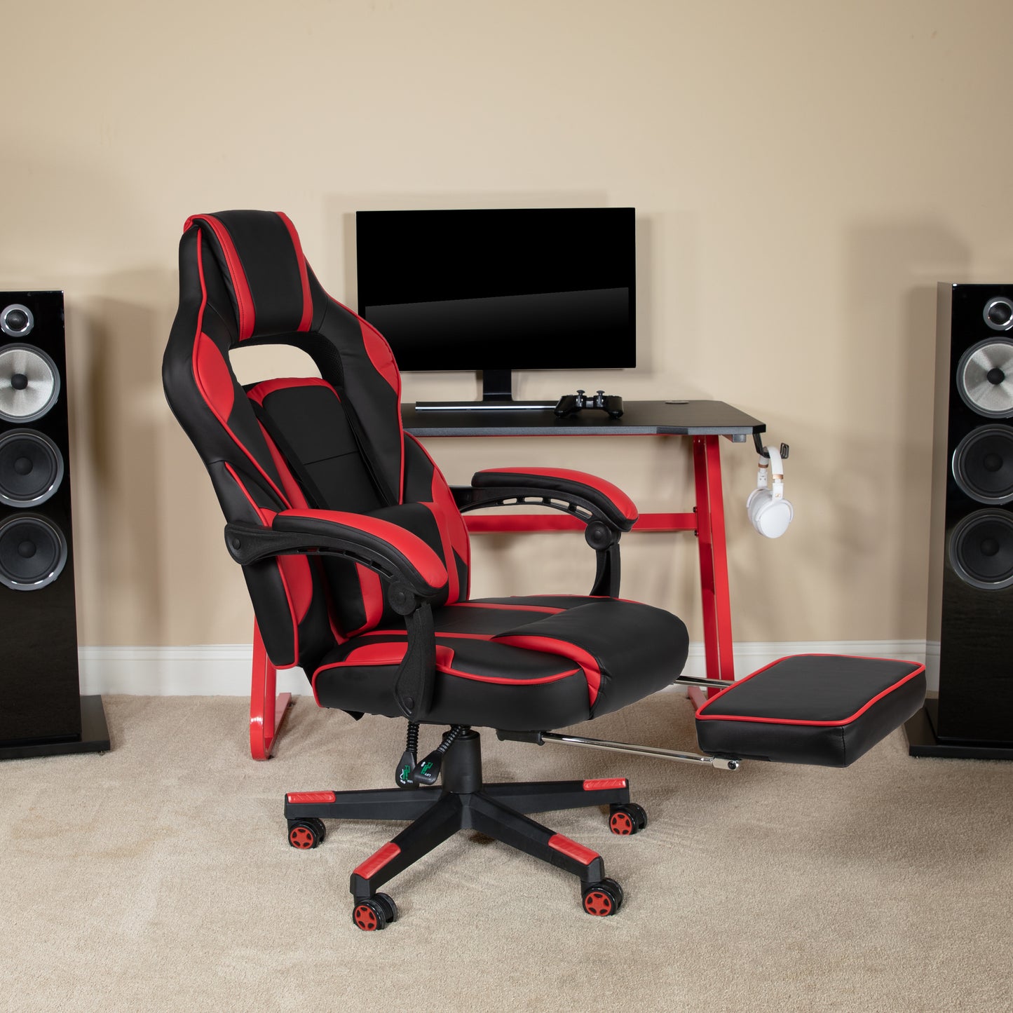 X40 Gaming Chair Racing Ergonomic Computer Chair with Fully Reclining Back/Arms, Slide-Out Footrest, Massaging Lumbar - Red Black with Red Trim