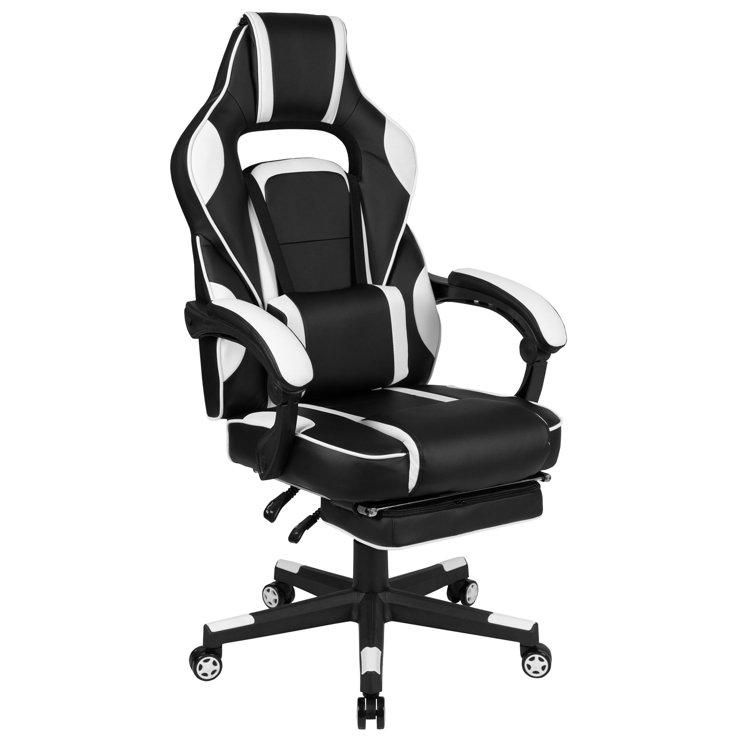 X40 Gaming Chair Racing Ergonomic Computer Chair with Fully Reclining Back/Arms, Slide-Out Footrest, Massaging Lumbar - White Black with White Trim