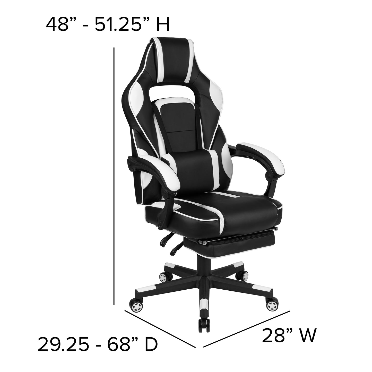 X40 Gaming Chair Racing Ergonomic Computer Chair with Fully Reclining Back/Arms, Slide-Out Footrest, Massaging Lumbar - White Black with White Trim