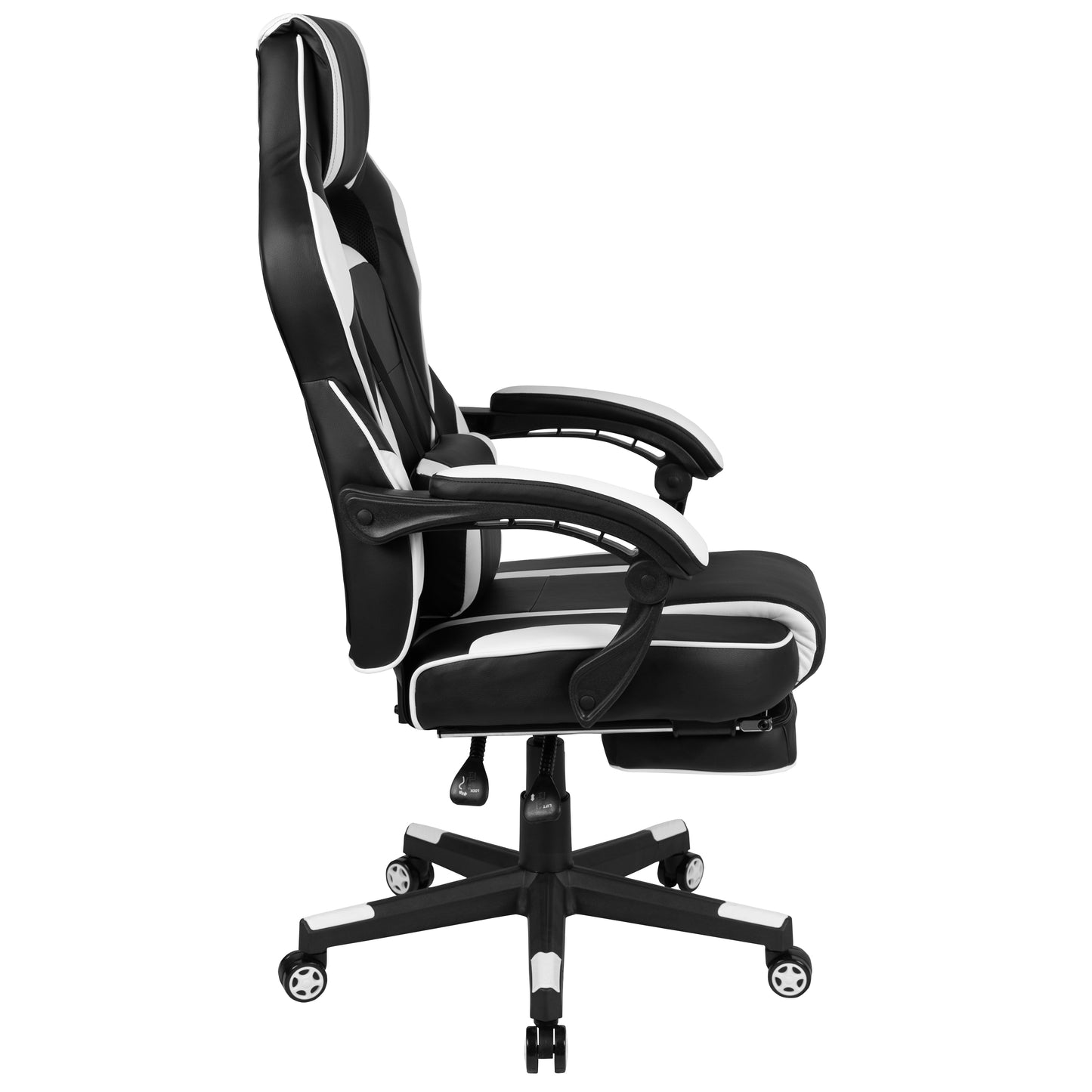 X40 Gaming Chair Racing Ergonomic Computer Chair with Fully Reclining Back/Arms, Slide-Out Footrest, Massaging Lumbar - White Black with White Trim