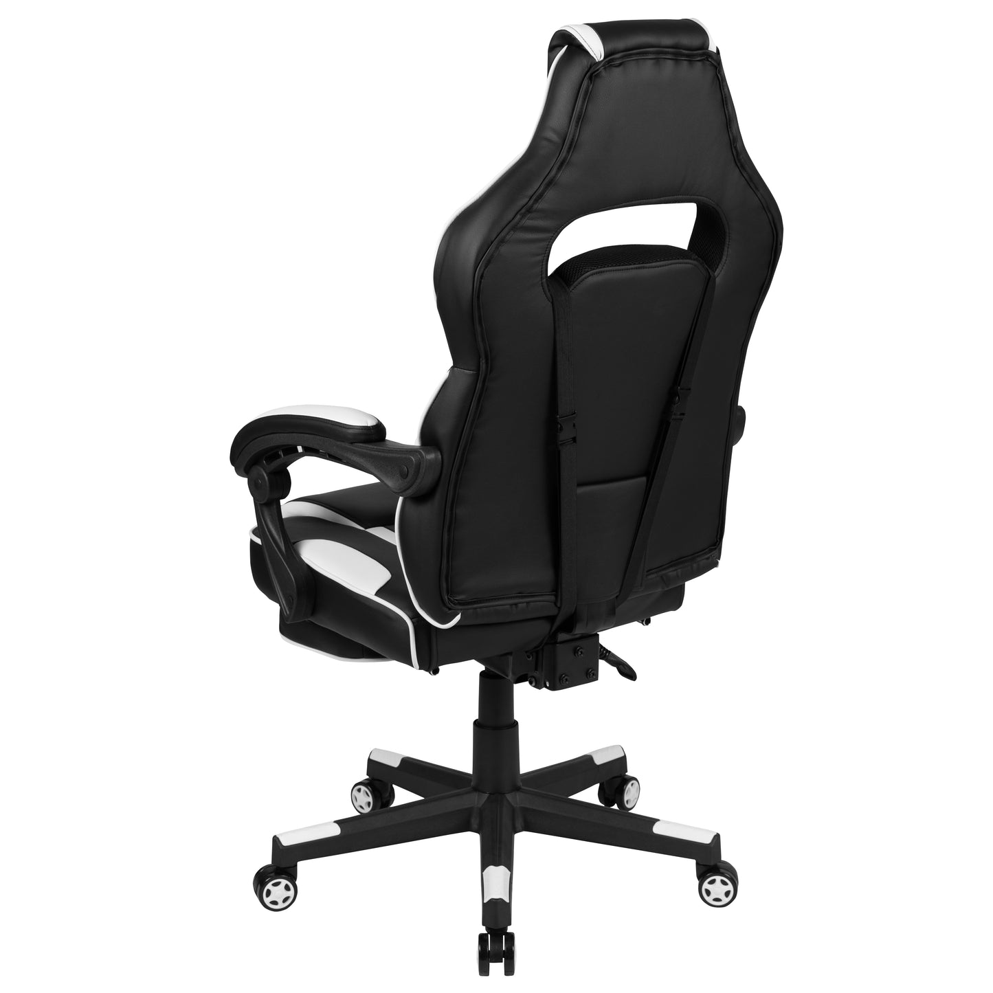 X40 Gaming Chair Racing Ergonomic Computer Chair with Fully Reclining Back/Arms, Slide-Out Footrest, Massaging Lumbar - White Black with White Trim