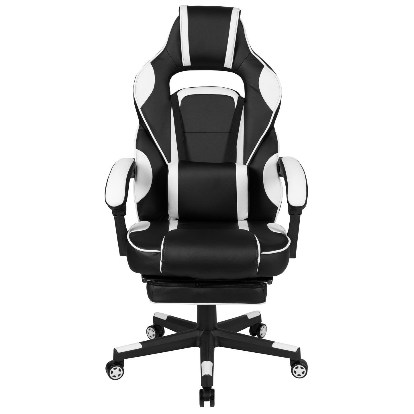 X40 Gaming Chair Racing Ergonomic Computer Chair with Fully Reclining Back/Arms, Slide-Out Footrest, Massaging Lumbar - White Black with White Trim