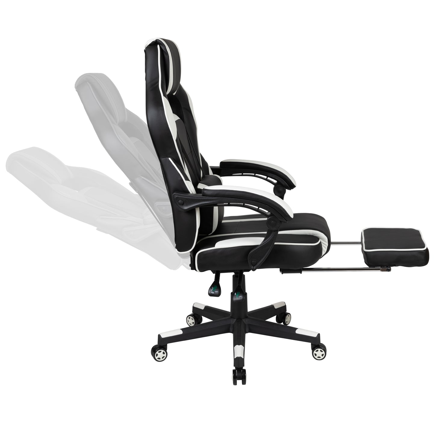 X40 Gaming Chair Racing Ergonomic Computer Chair with Fully Reclining Back/Arms, Slide-Out Footrest, Massaging Lumbar - White Black with White Trim