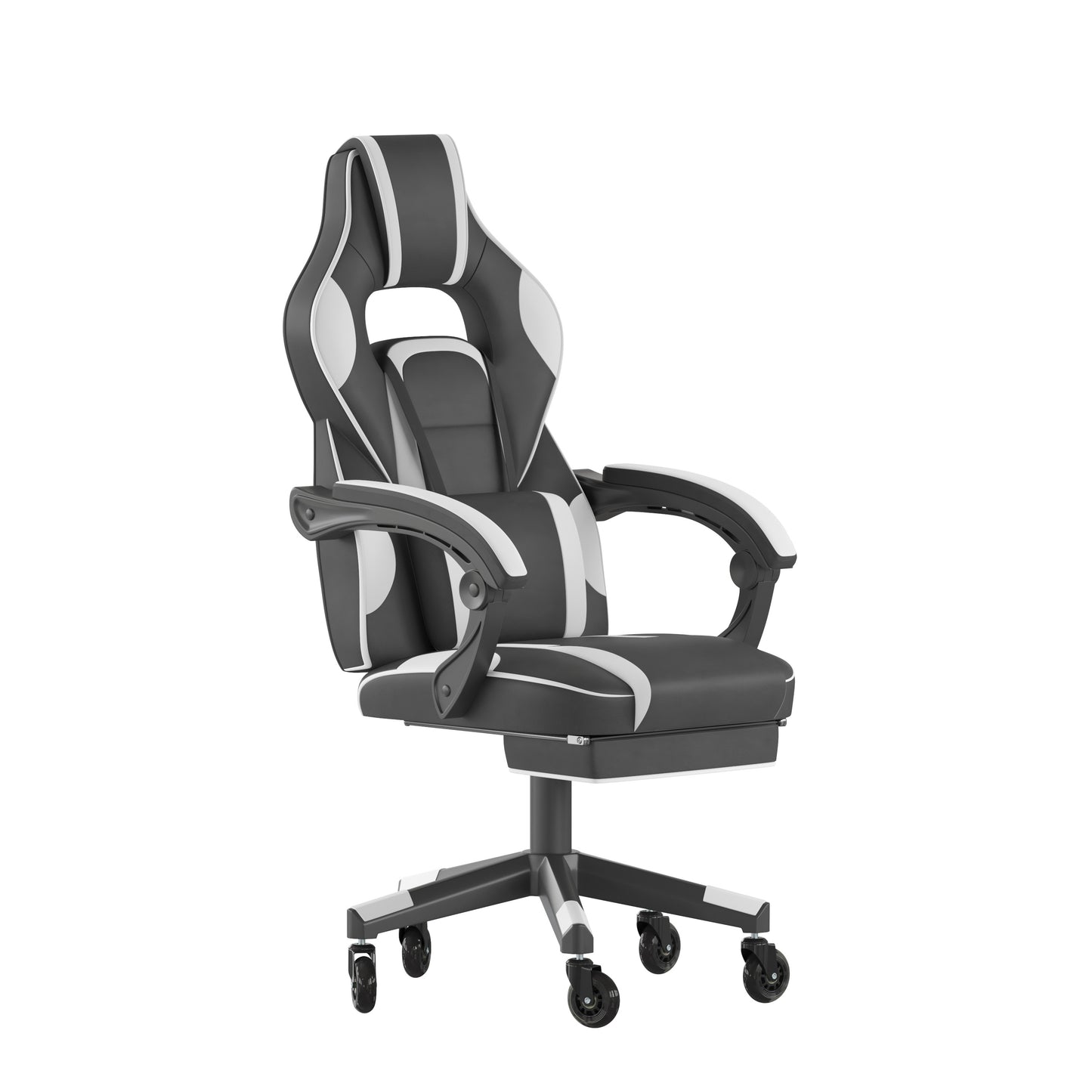 X40 Gaming Chair Racing Computer Chair with Fully Reclining Back/Arms and Transparent Roller Wheels, Slide-Out Footrest, - White Black with White Trim