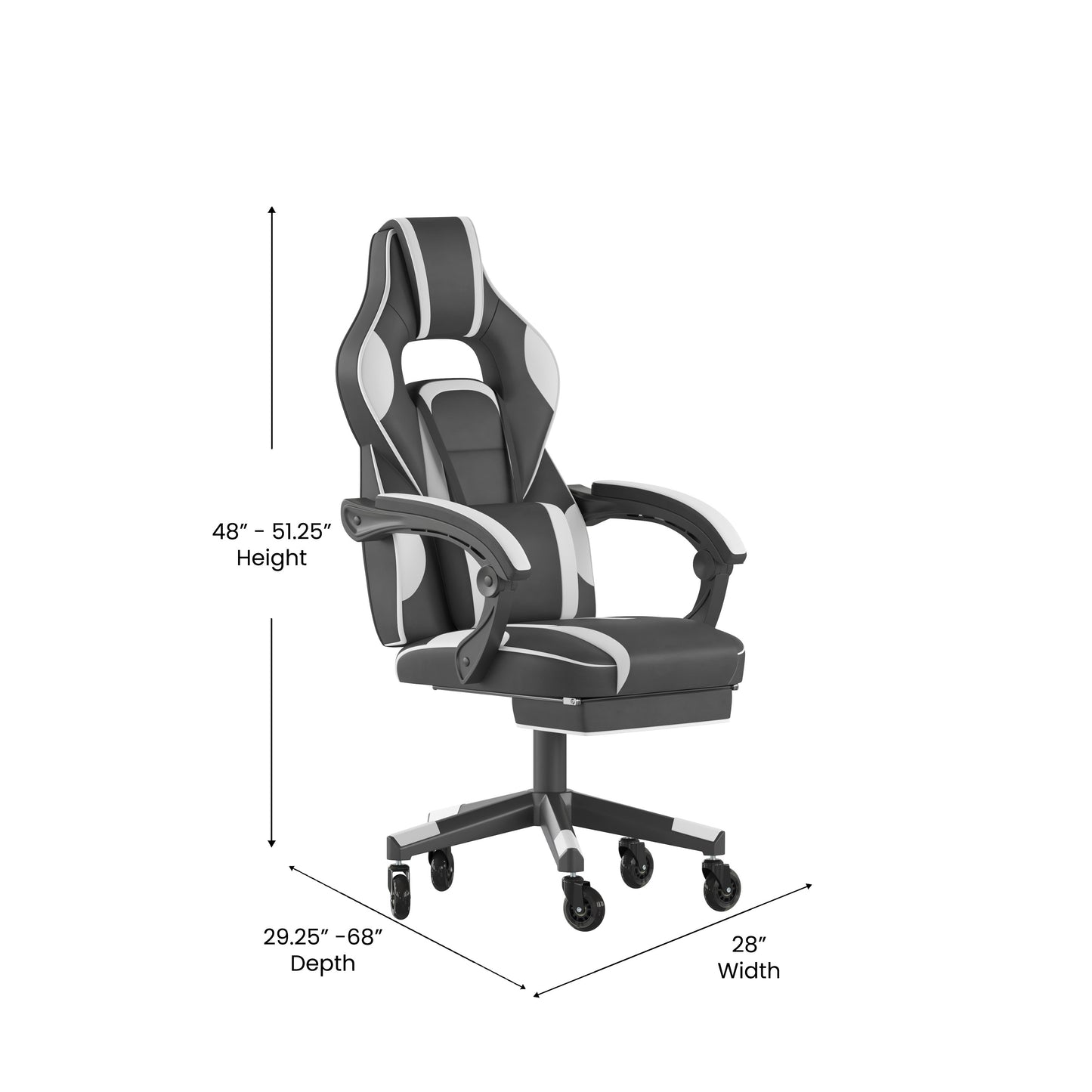X40 Gaming Chair Racing Computer Chair with Fully Reclining Back/Arms and Transparent Roller Wheels, Slide-Out Footrest, - White Black with White Trim