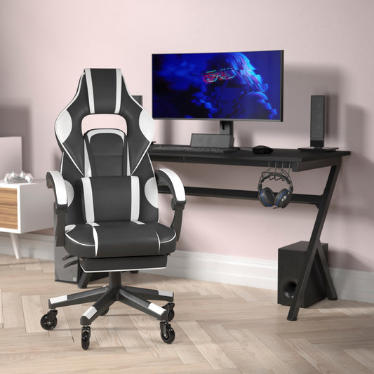 X40 Gaming Chair Racing Computer Chair with Fully Reclining Back/Arms and Transparent Roller Wheels, Slide-Out Footrest, - White Black with White Trim CH-00288-WH-RLB-GG