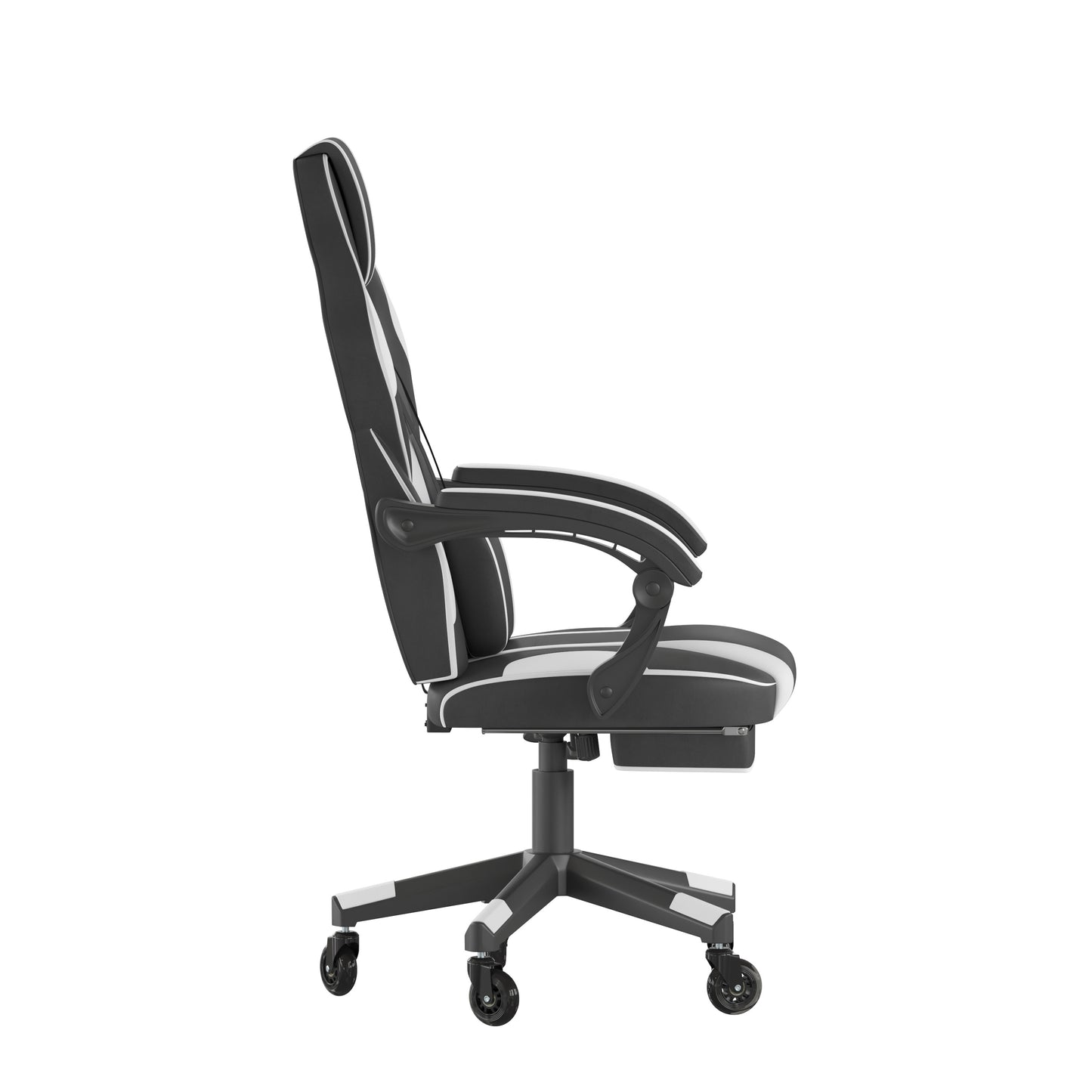 X40 Gaming Chair Racing Computer Chair with Fully Reclining Back/Arms and Transparent Roller Wheels, Slide-Out Footrest, - White Black with White Trim