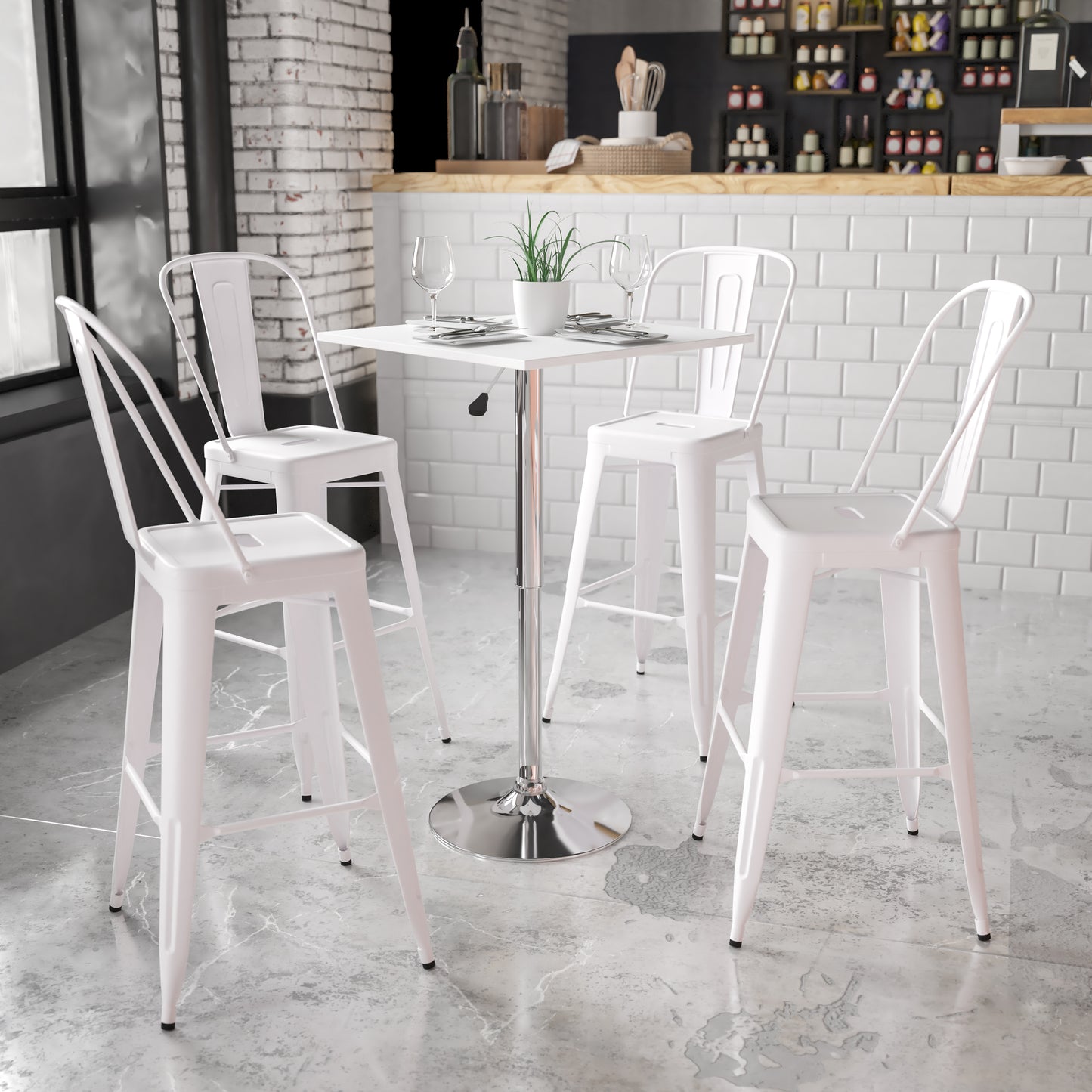 Pearl 23.75'' Square Adjustable Height White Wood Swivel Top Table (Adjustable Range 33'' - 40.5'') White