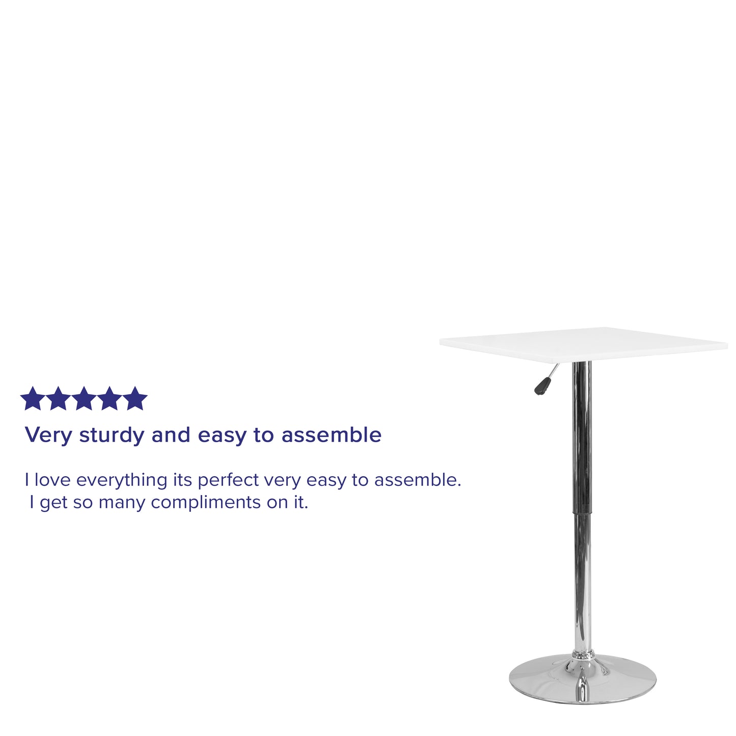 Pearl 23.75'' Square Adjustable Height White Wood Swivel Top Table (Adjustable Range 33'' - 40.5'') White