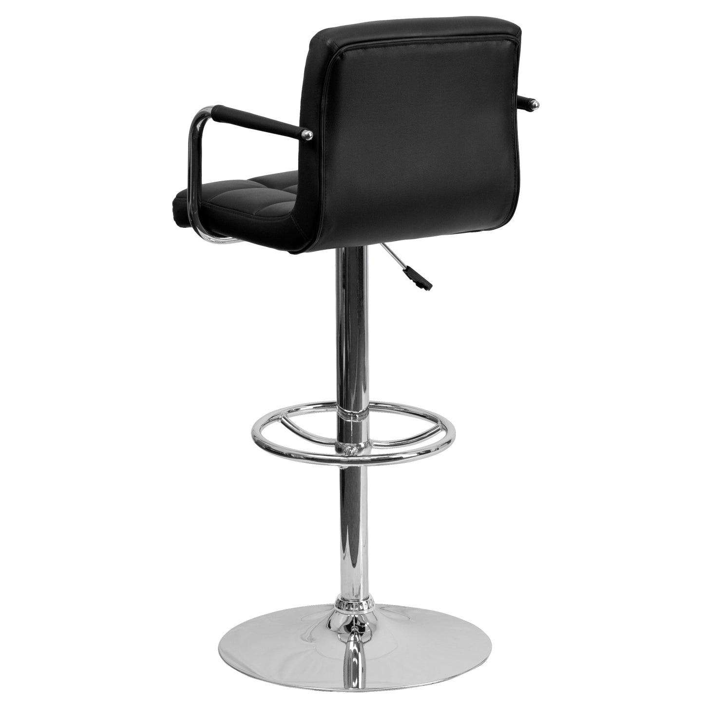 Genna Contemporary Black Quilted Vinyl Adjustable Height Barstool with Arms and Chrome Base Black