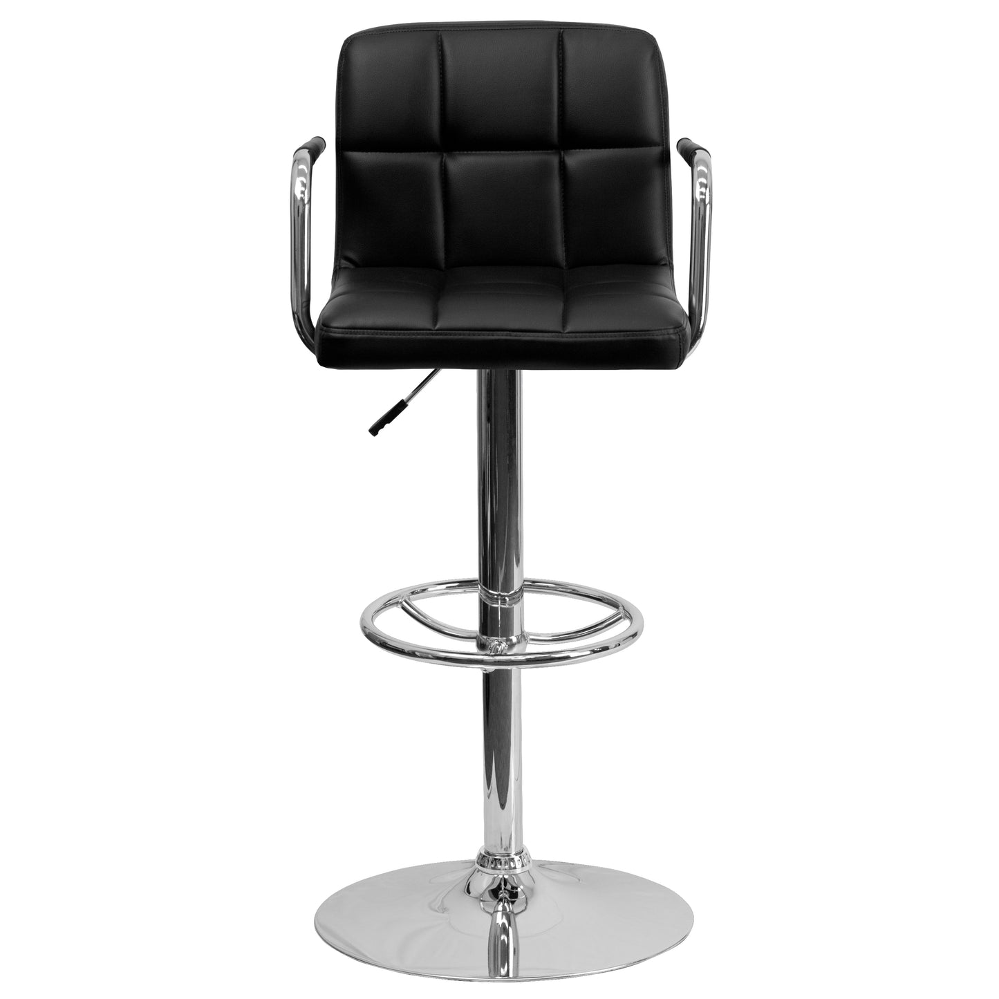 Genna Contemporary Black Quilted Vinyl Adjustable Height Barstool with Arms and Chrome Base Black