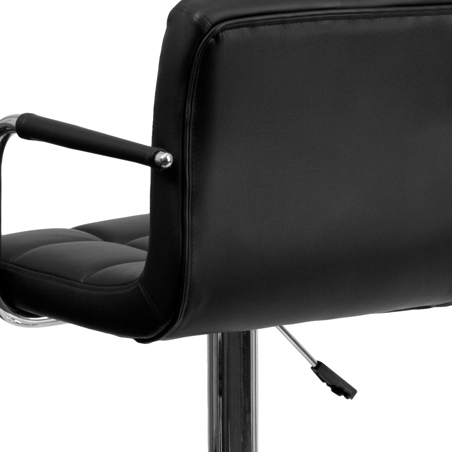 Genna Contemporary Black Quilted Vinyl Adjustable Height Barstool with Arms and Chrome Base Black
