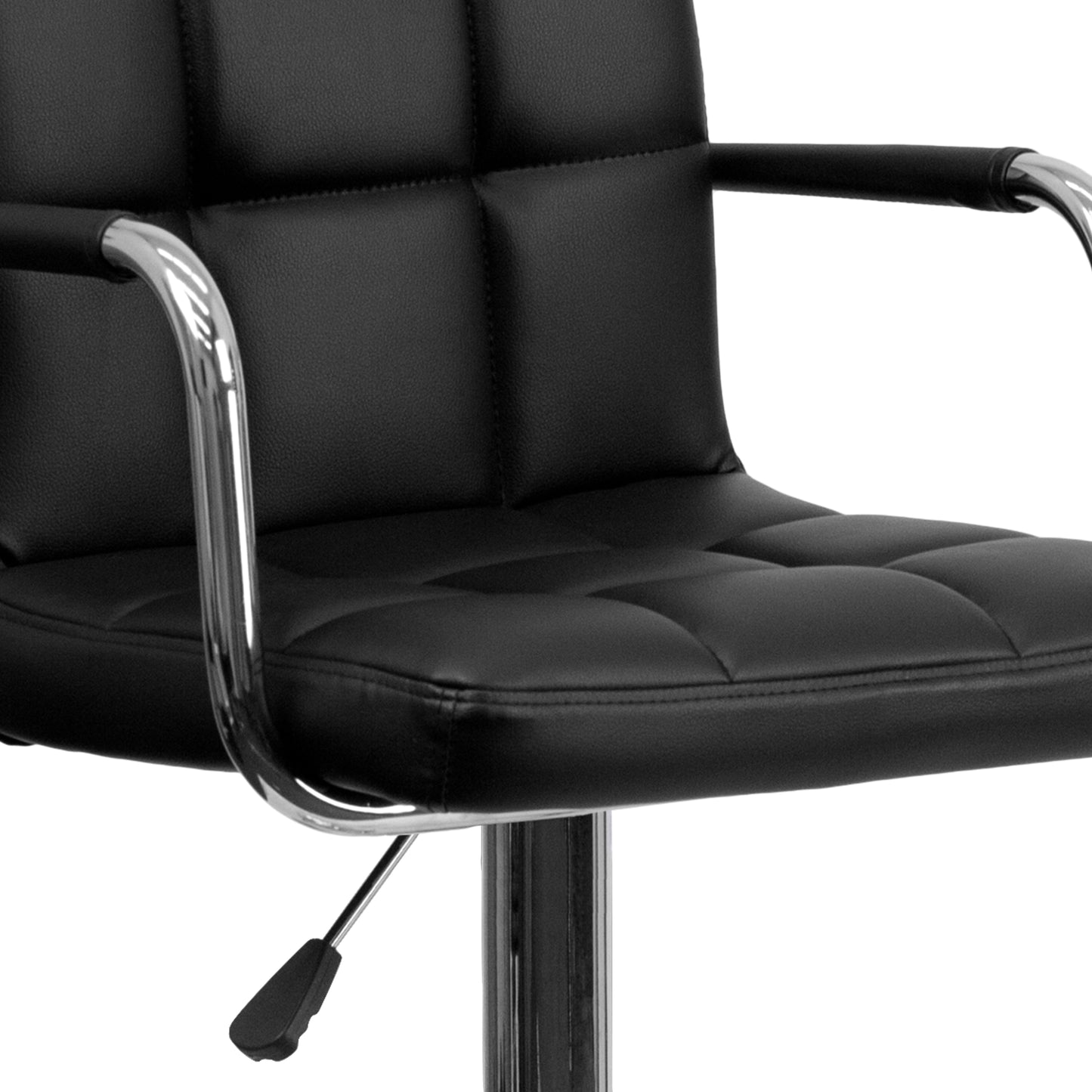 Genna Contemporary Black Quilted Vinyl Adjustable Height Barstool with Arms and Chrome Base Black