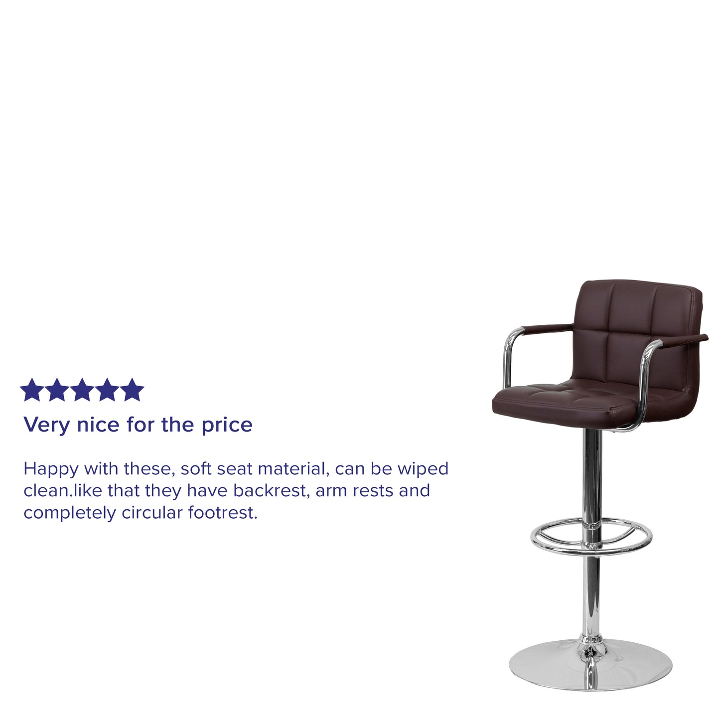 Genna Contemporary Brown Quilted Vinyl Adjustable Height Barstool with Arms and Chrome Base Brown