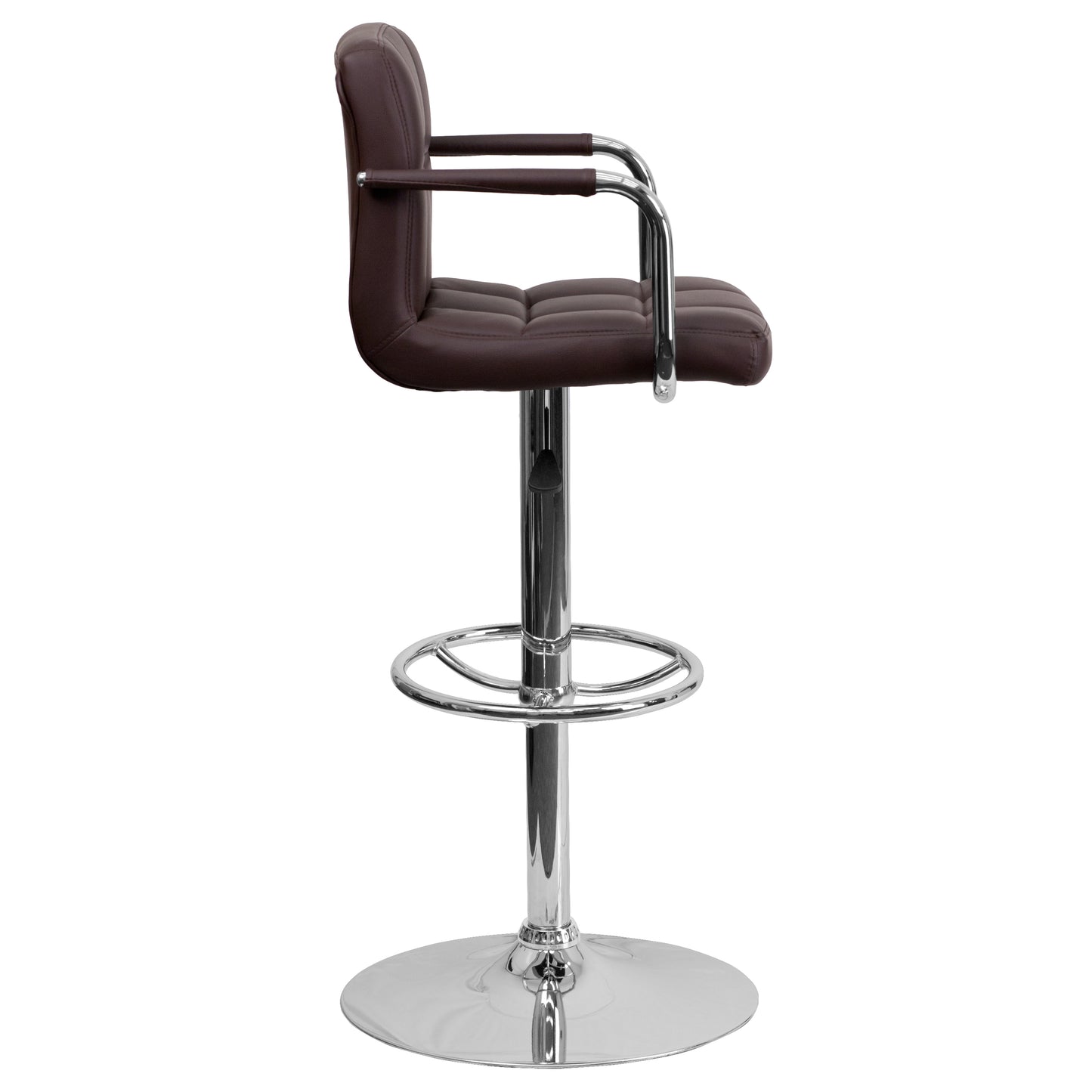 Genna Contemporary Brown Quilted Vinyl Adjustable Height Barstool with Arms and Chrome Base Brown