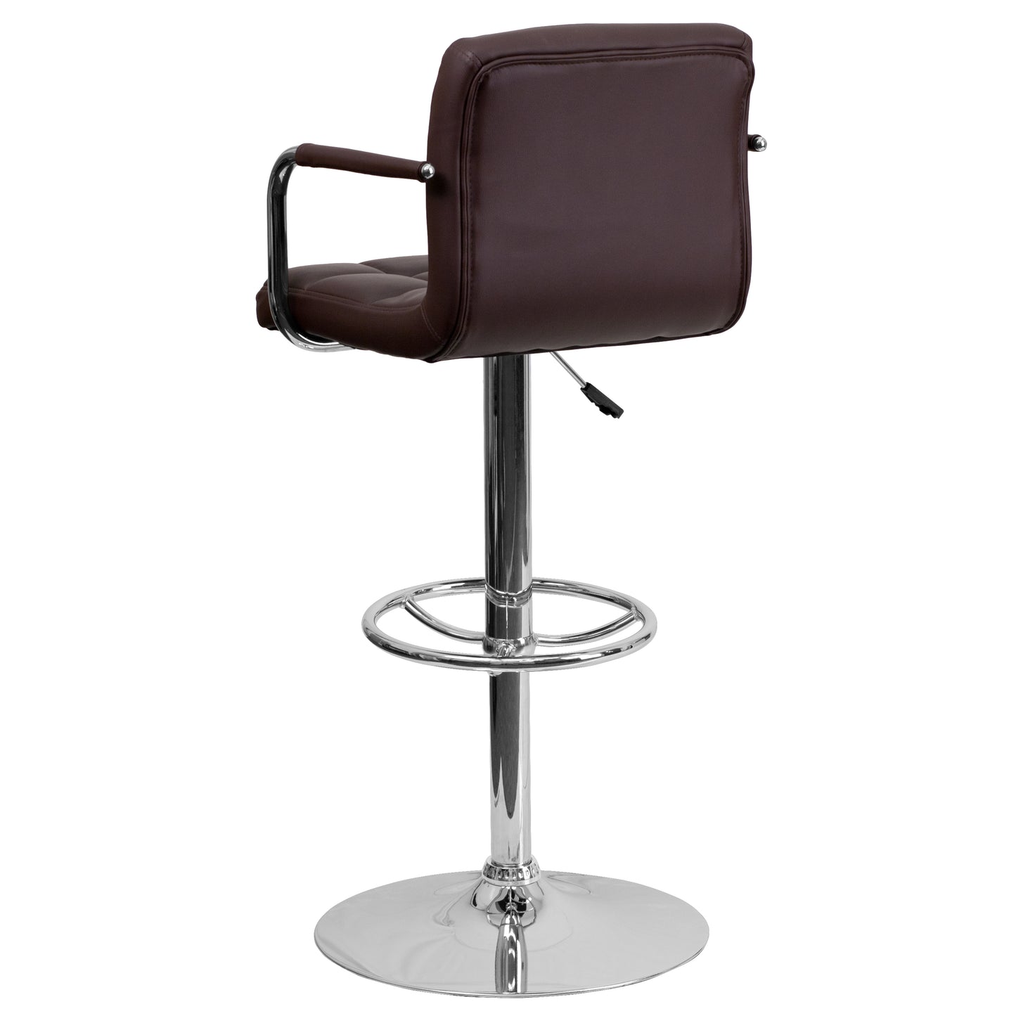 Genna Contemporary Brown Quilted Vinyl Adjustable Height Barstool with Arms and Chrome Base Brown