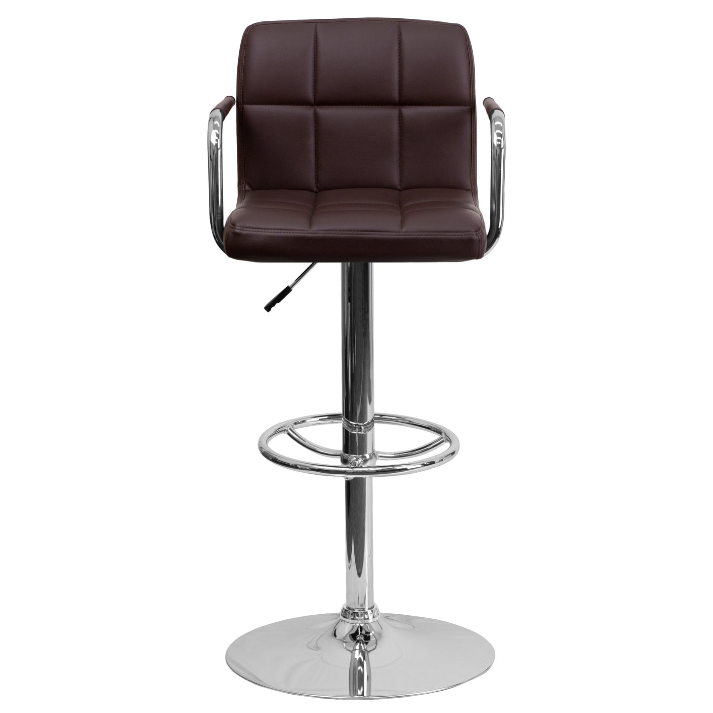Genna Contemporary Brown Quilted Vinyl Adjustable Height Barstool with Arms and Chrome Base Brown