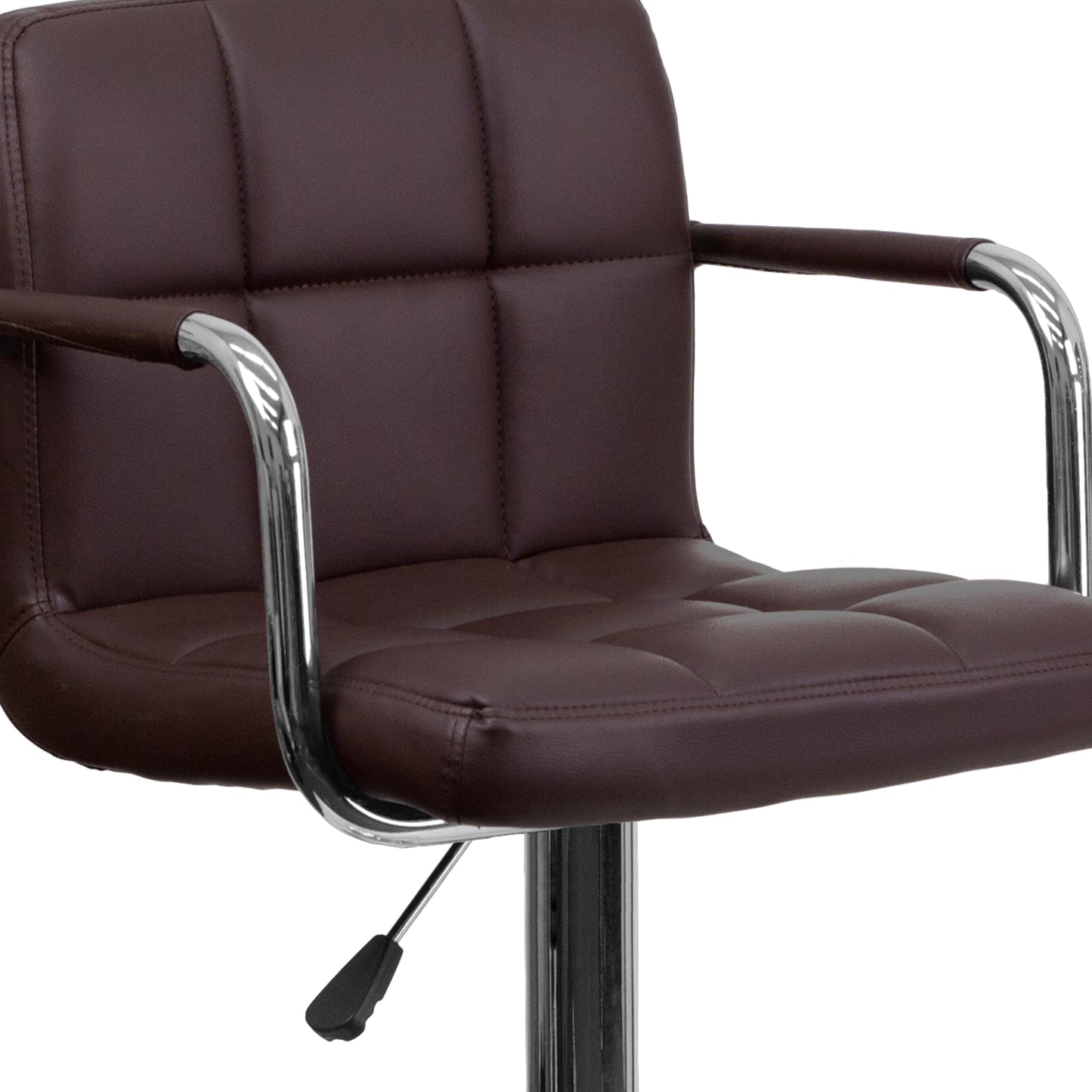 Genna Contemporary Brown Quilted Vinyl Adjustable Height Barstool with Arms and Chrome Base Brown