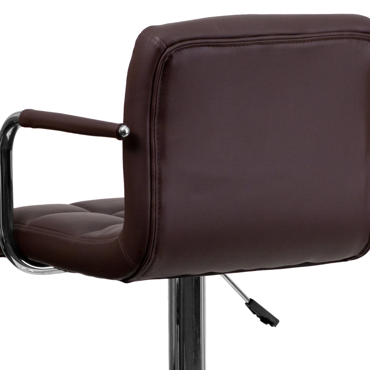 Genna Contemporary Brown Quilted Vinyl Adjustable Height Barstool with Arms and Chrome Base Brown