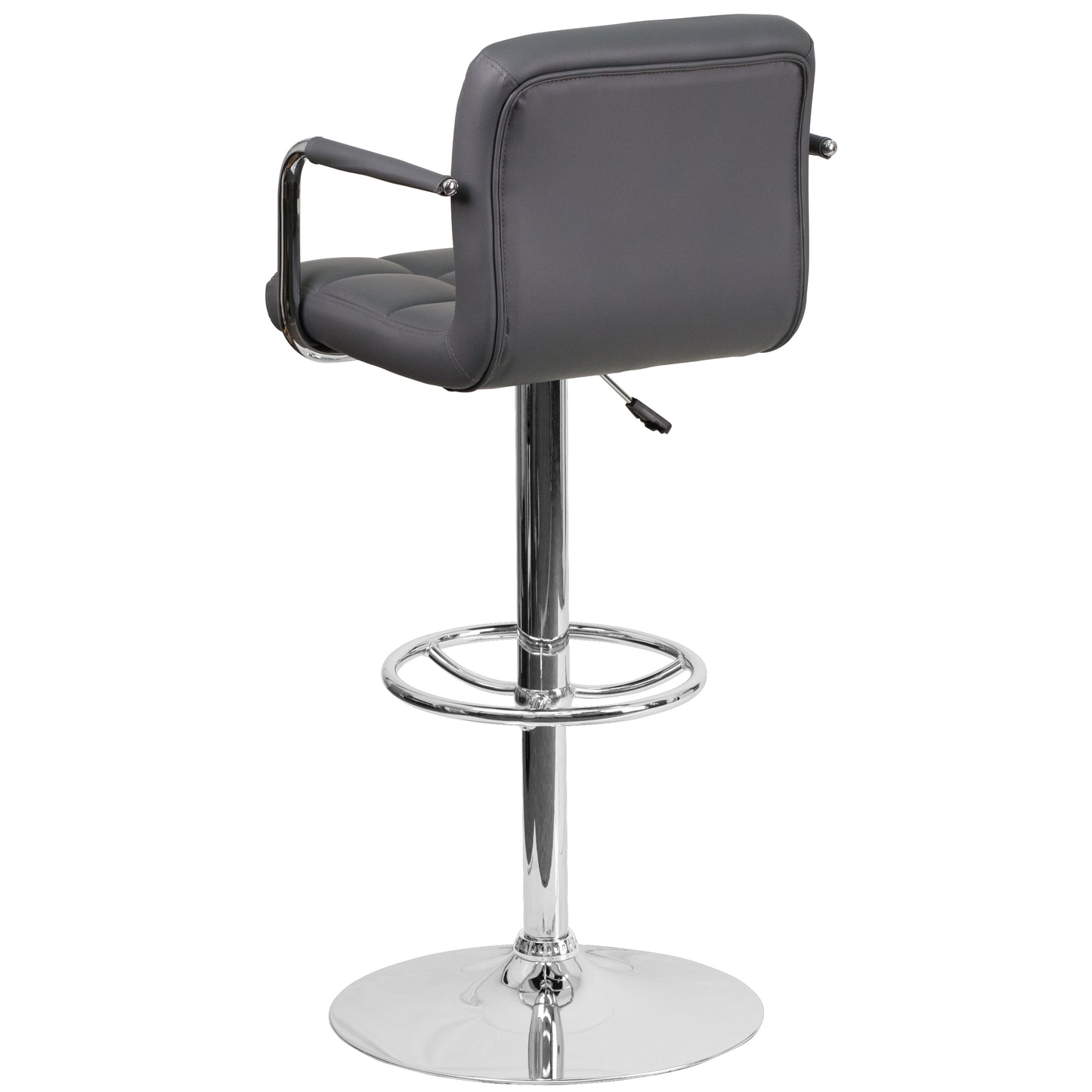 Genna Contemporary Gray Quilted Vinyl Adjustable Height Barstool with Arms and Chrome Base Gray