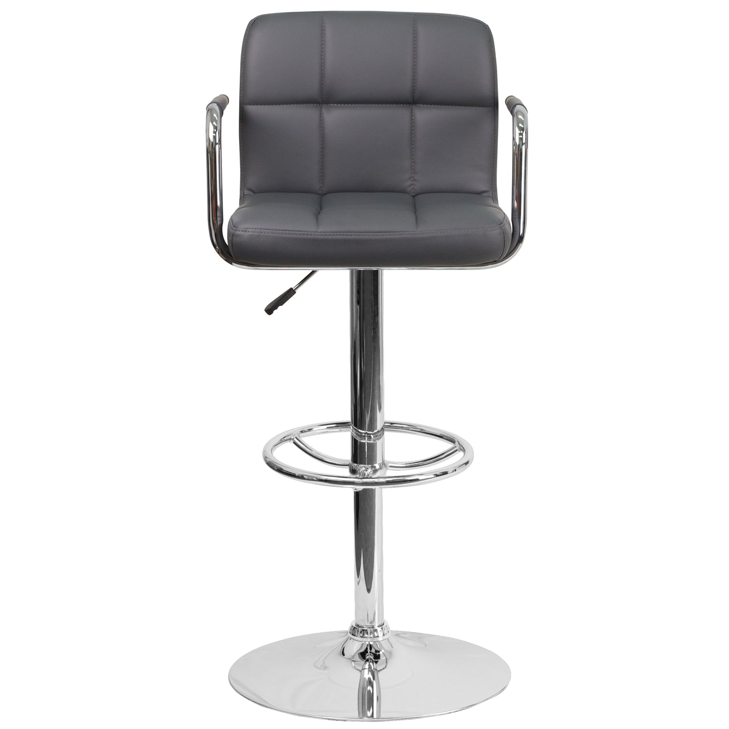 Genna Contemporary Gray Quilted Vinyl Adjustable Height Barstool with Arms and Chrome Base Gray