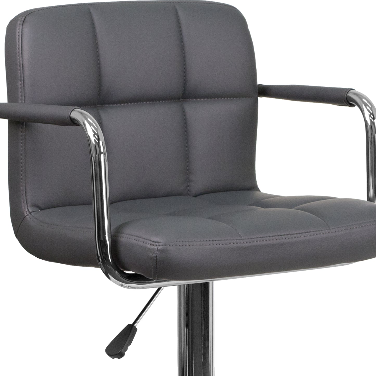 Genna Contemporary Gray Quilted Vinyl Adjustable Height Barstool with Arms and Chrome Base Gray