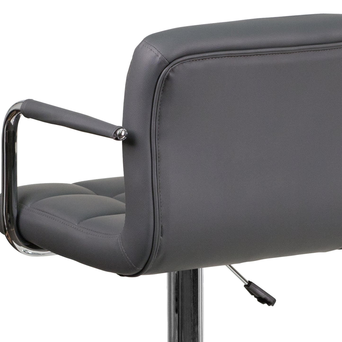 Genna Contemporary Gray Quilted Vinyl Adjustable Height Barstool with Arms and Chrome Base Gray