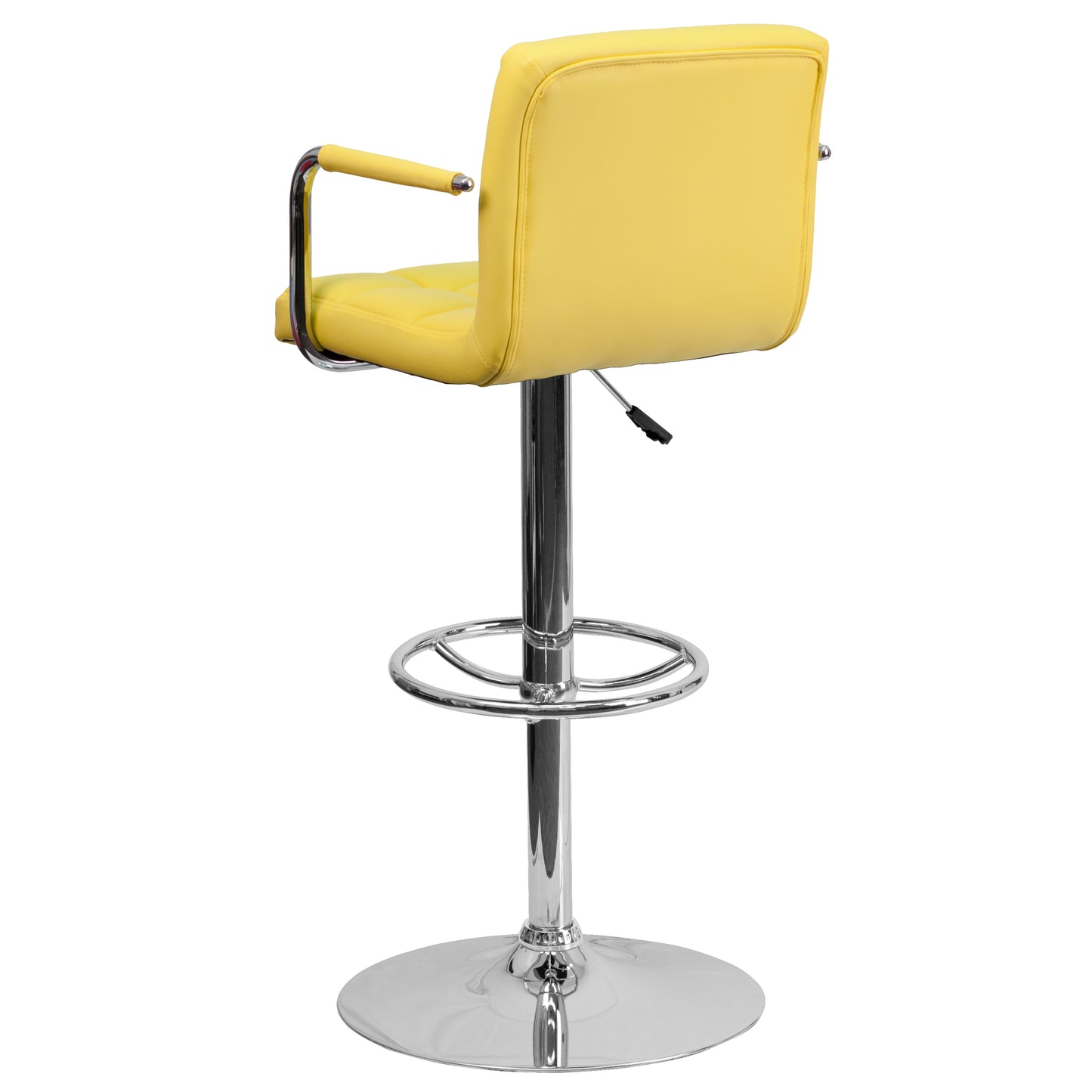Genna Contemporary Yellow Quilted Vinyl Adjustable Height Barstool with Arms and Chrome Base Yellow