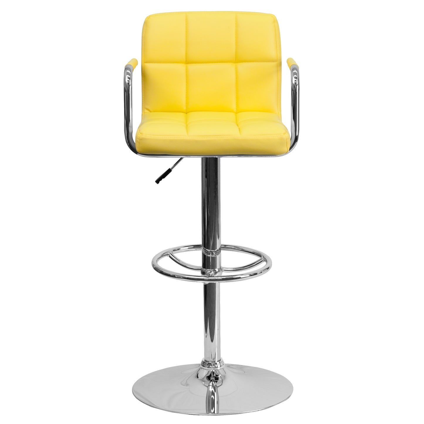 Genna Contemporary Yellow Quilted Vinyl Adjustable Height Barstool with Arms and Chrome Base Yellow