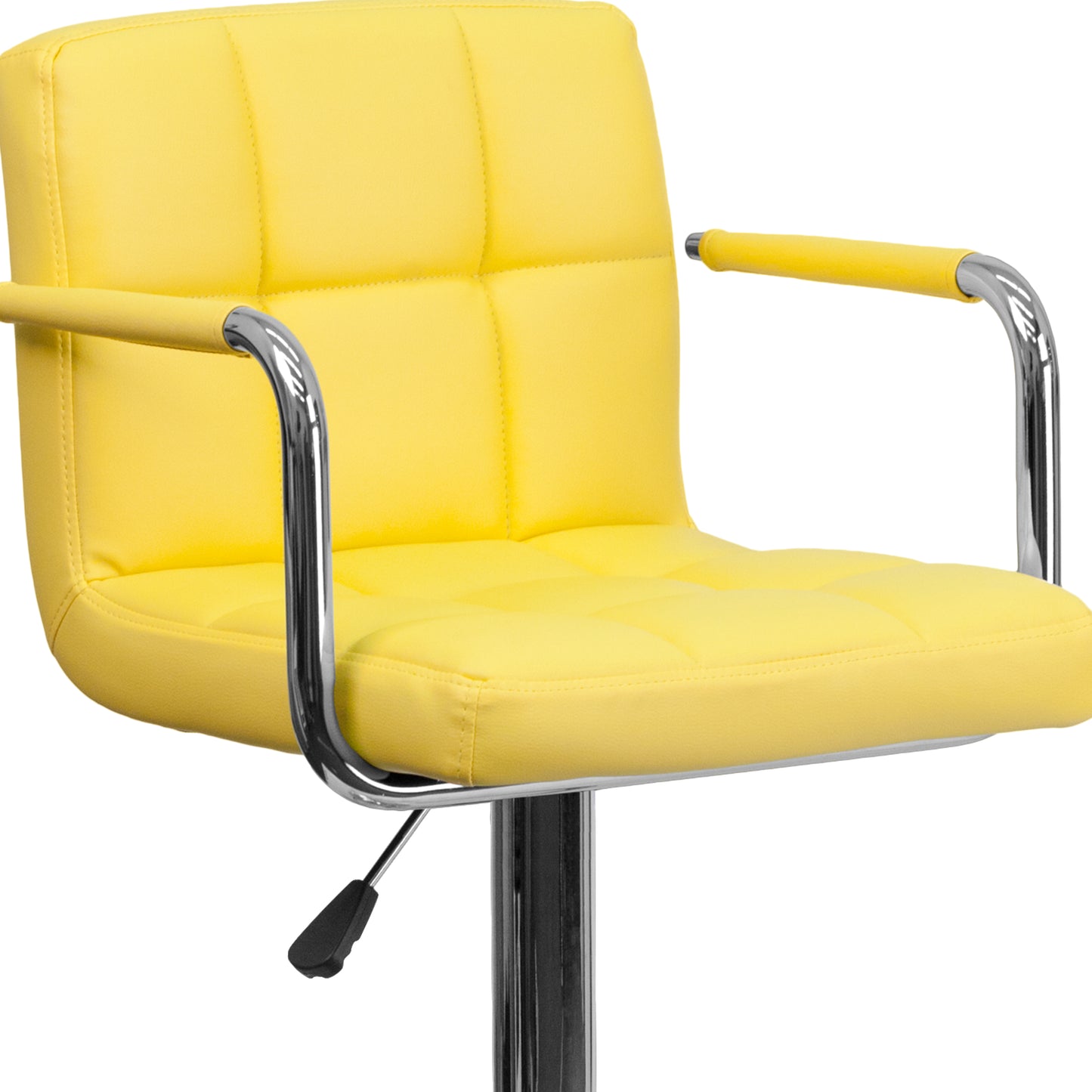 Genna Contemporary Yellow Quilted Vinyl Adjustable Height Barstool with Arms and Chrome Base Yellow