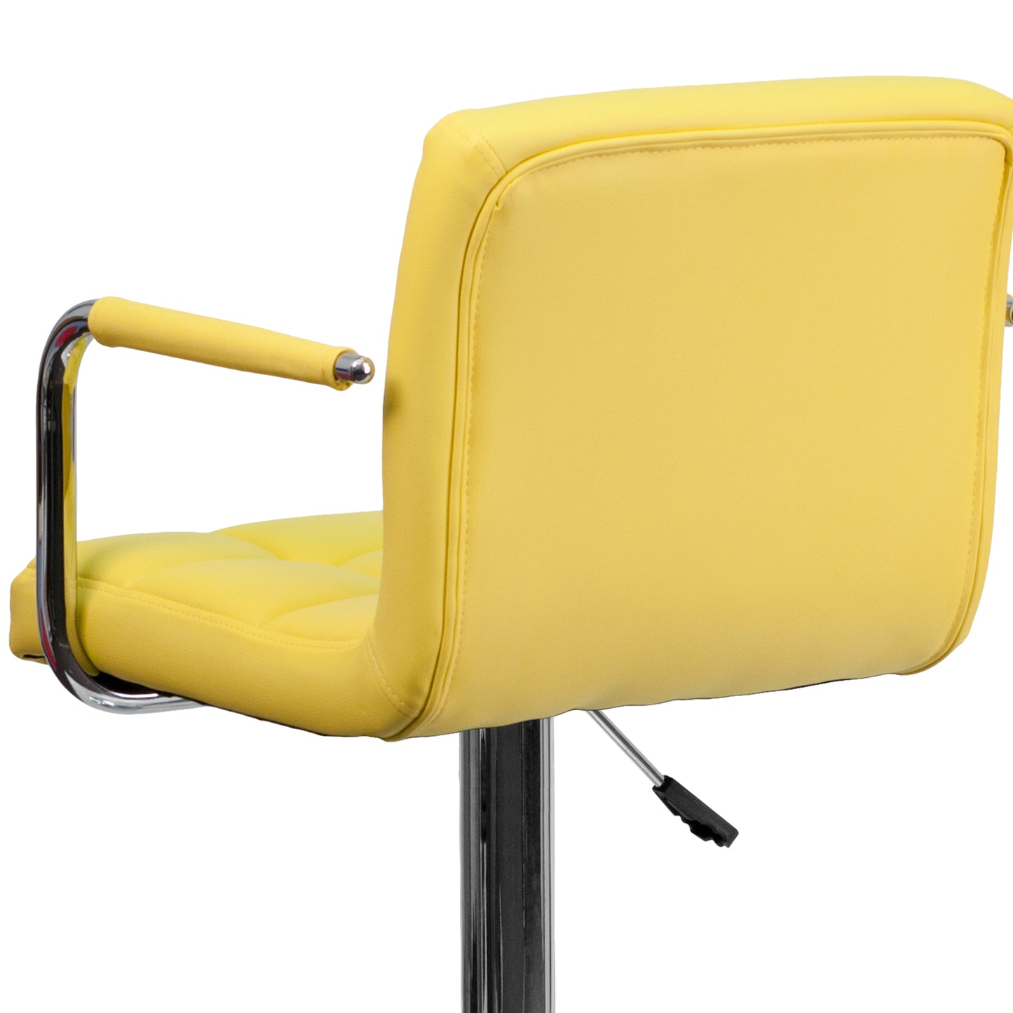 Genna Contemporary Yellow Quilted Vinyl Adjustable Height Barstool with Arms and Chrome Base Yellow