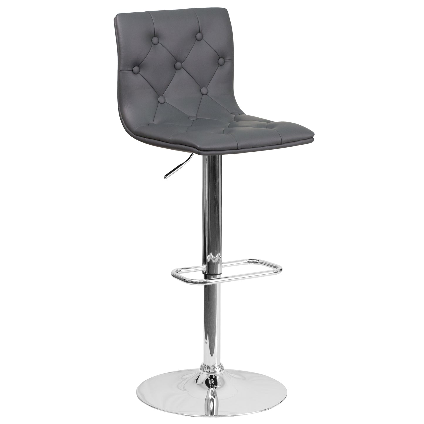 Sammie Contemporary Button Tufted Gray Vinyl Adjustable Height Barstool with Chrome Base Gray