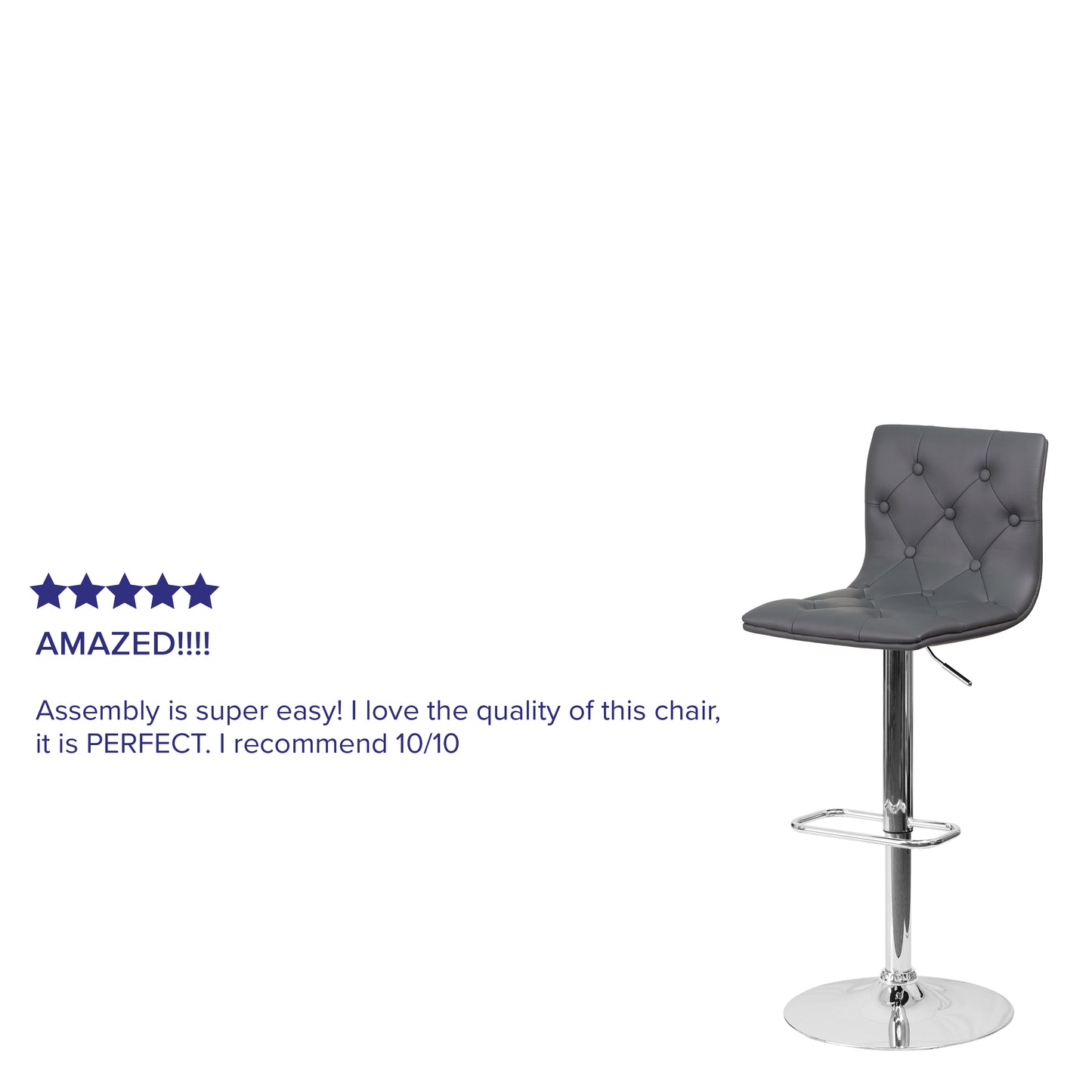Sammie Contemporary Button Tufted Gray Vinyl Adjustable Height Barstool with Chrome Base Gray