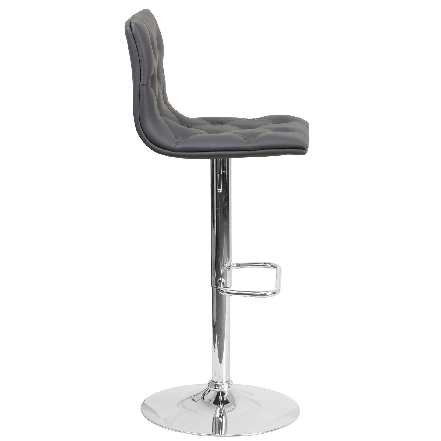 Sammie Contemporary Button Tufted Gray Vinyl Adjustable Height Barstool with Chrome Base Gray