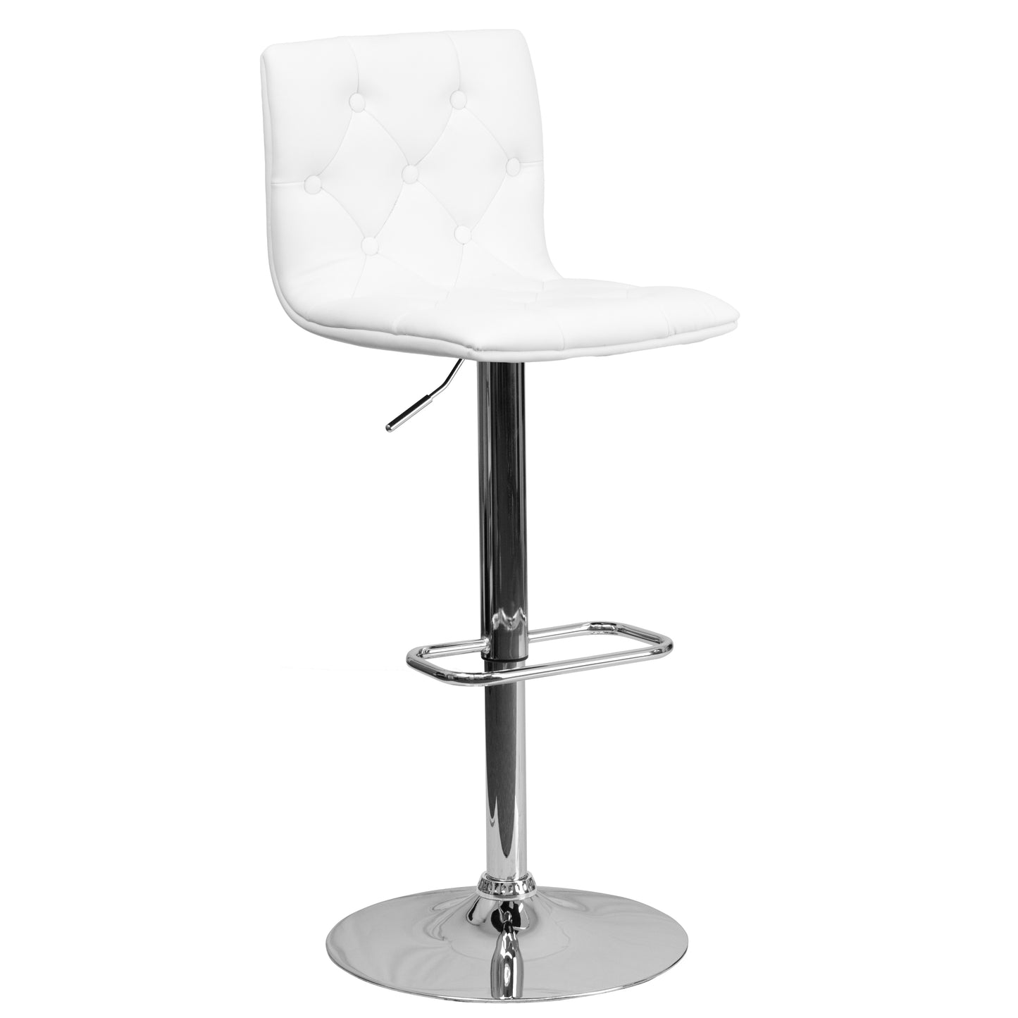 Sammie Contemporary Button Tufted White Vinyl Adjustable Height Barstool with Chrome Base White